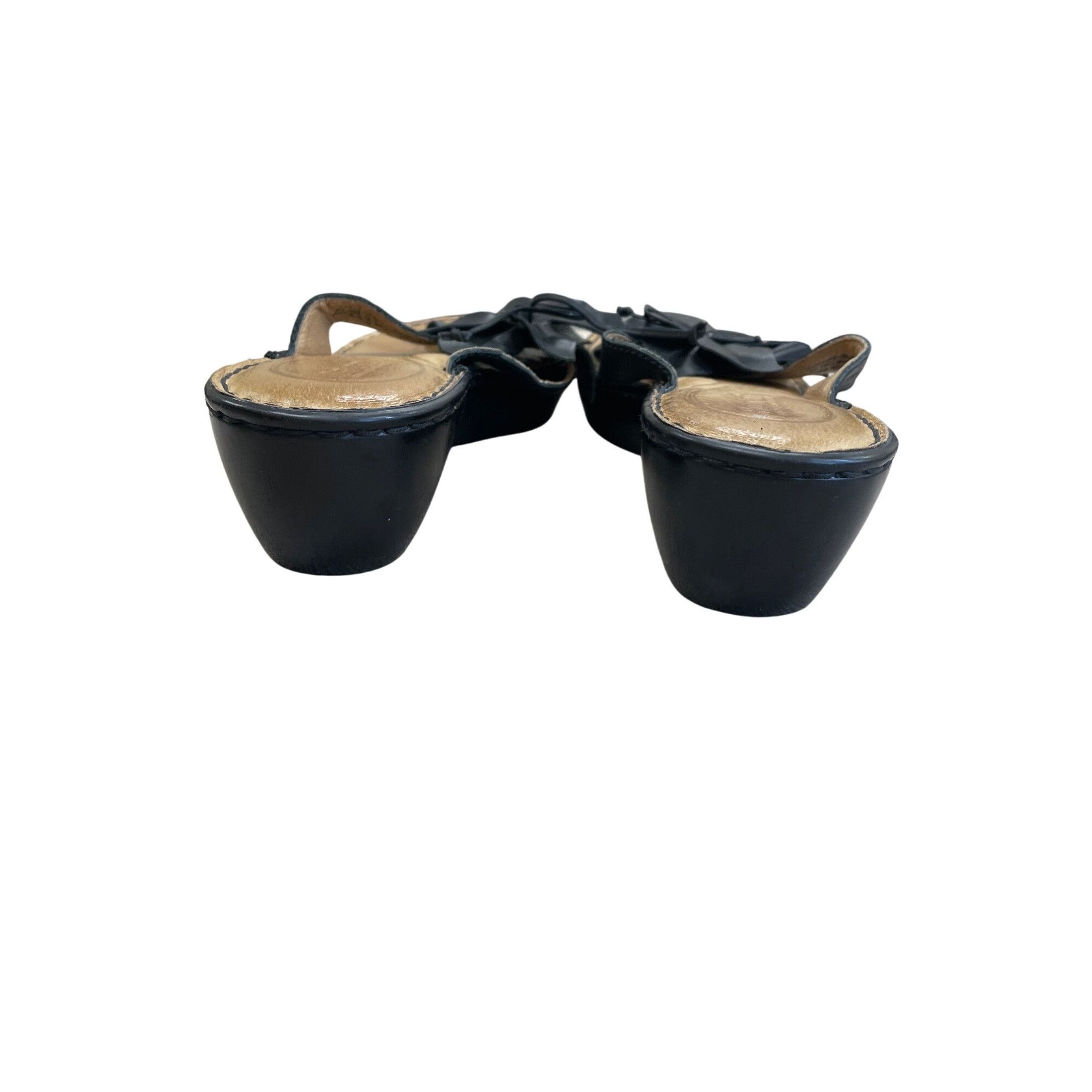 Born Born Womens Black Leather floral 2" Wedge Slip-On sandals Si Size US 8 / IT 38 - 5 Thumbnail