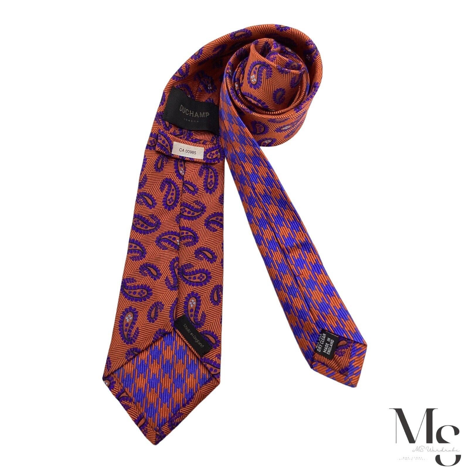 Duchamp DUCHAMP LONDON Orange Paisley Luxury Silk Tie England W:3" Size ONE SIZE - 1 Thumbnail