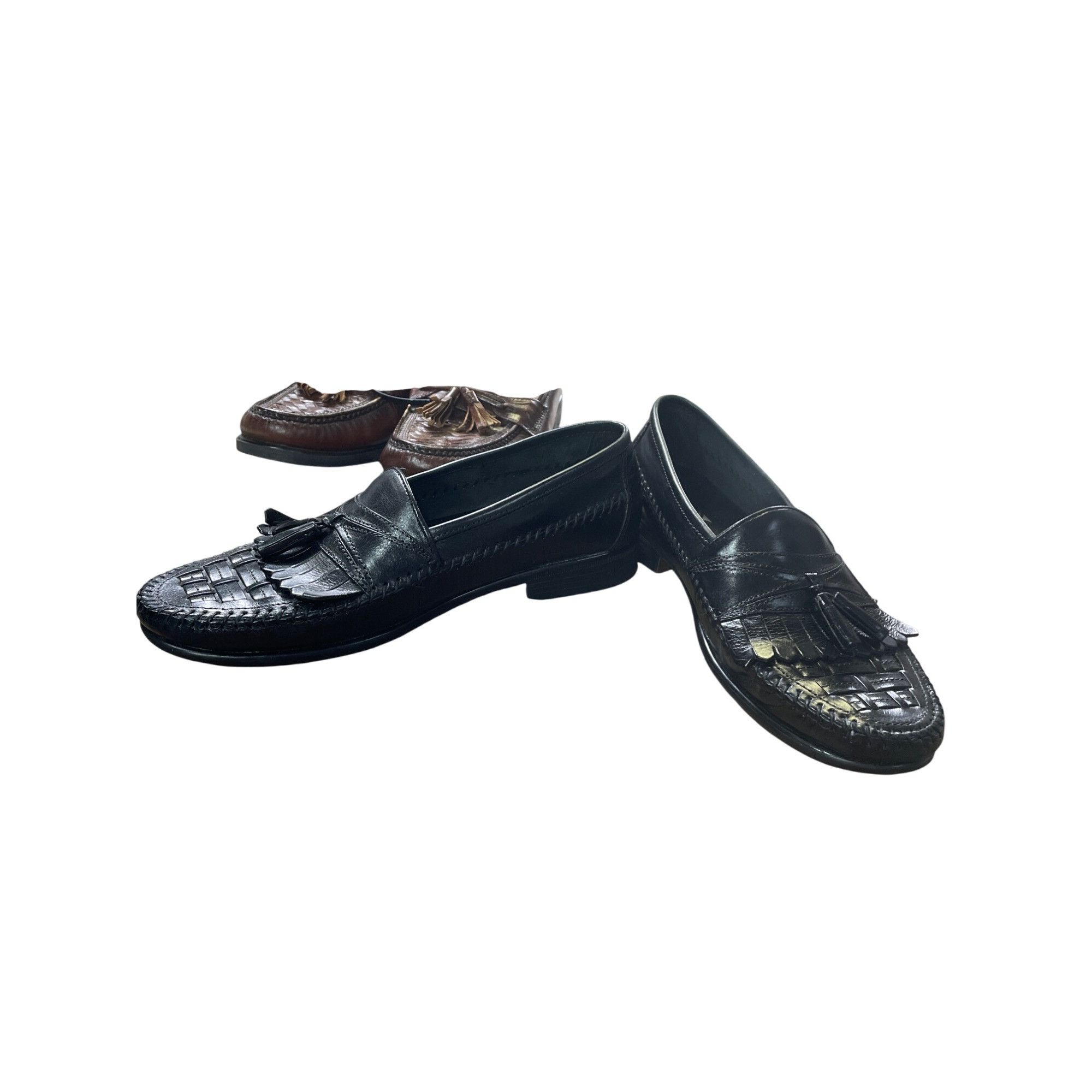 Designer French Shriner Black Leather Tasseled Slip-On Loafers Mens S Size US 8.5 / EU 41-42 - 2 Thumbnail