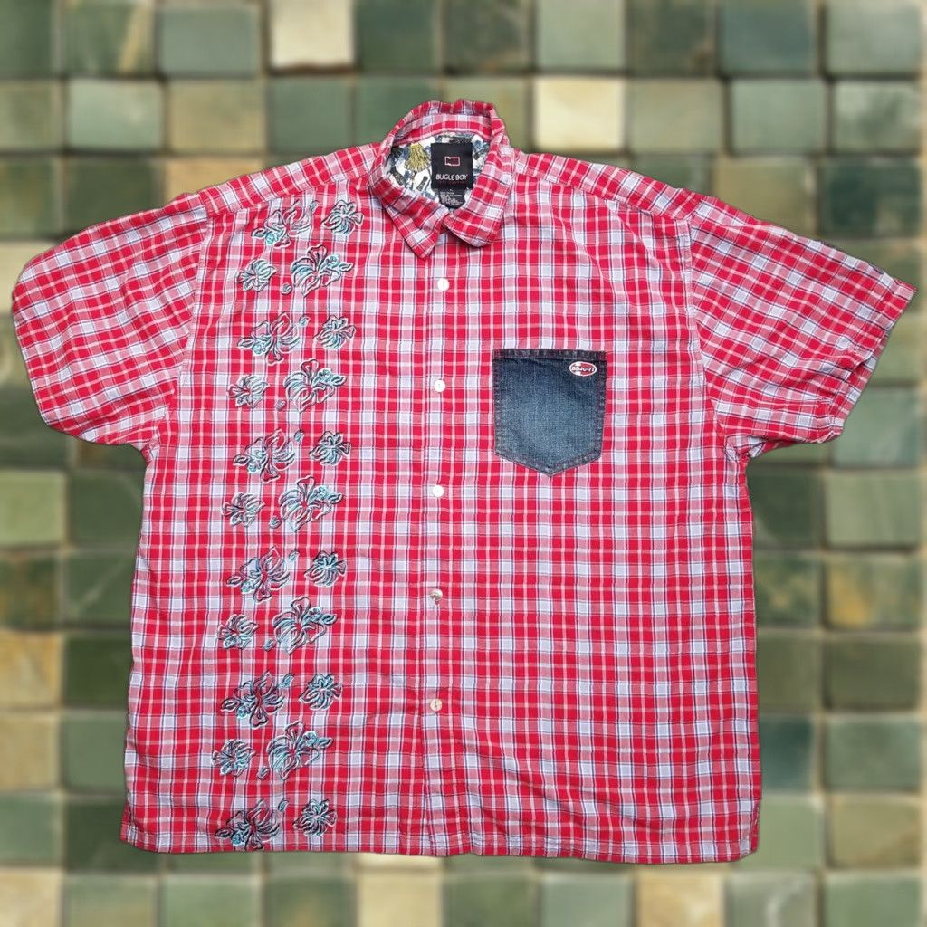 Bugle Boy Vintage Bugle Boy Shirt Men XL Red Blue Plaid 100% Cotton Pocket Button-Up Short Sleeve Denim/ Woven MENS Size US XL / EU 56 / 4 - 1 Thumbnail