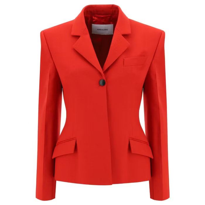 image of Salvatore Ferragamo O1S22I1N0524 Wool Shaped Blazer In Red, Women's (Size Medium)