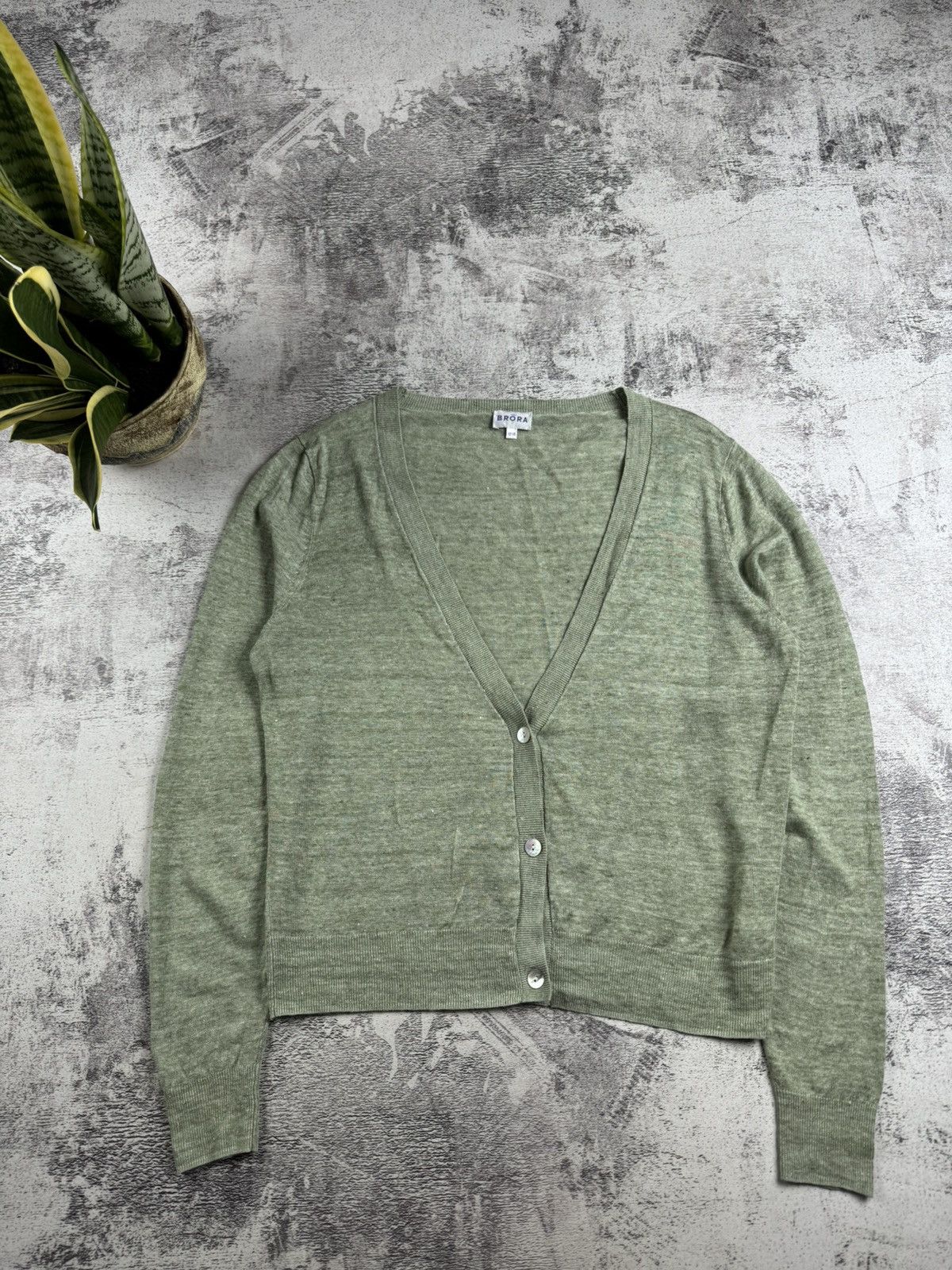 Other UK BRORA Linen 12-14 Size Green Women’s Button Cardigan Sweater Jumper Pullover Size M / US 6-8 / IT 42-44 - 4 Thumbnail
