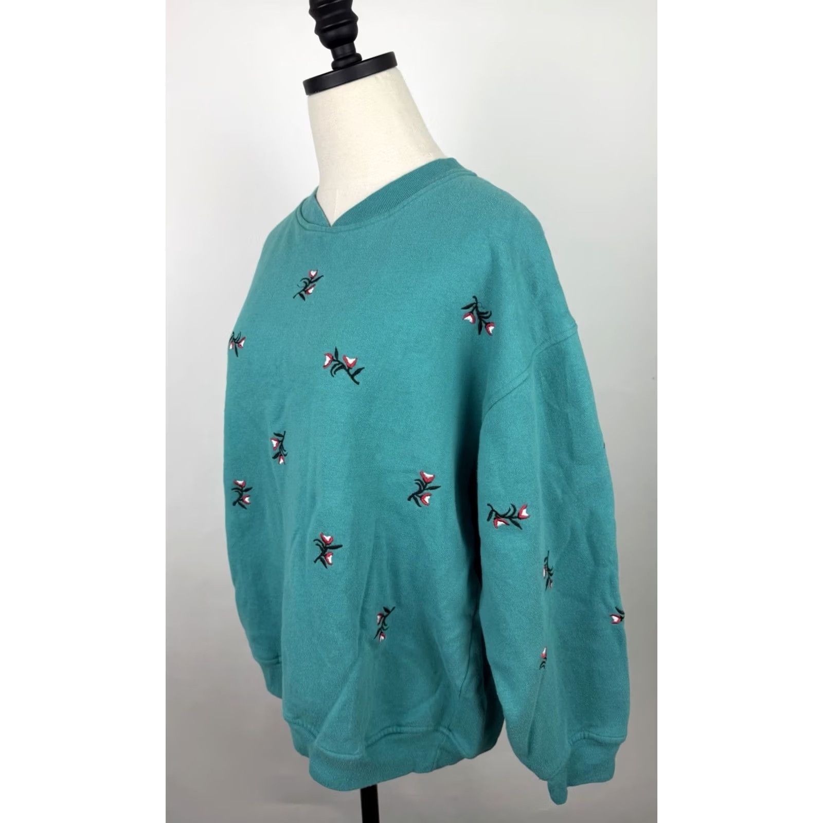 Altea VINTAGE Embroidered Sweatshirt Womens Medium Teal V-neck Relaxed Fit Grunge 90s Size M / US 6-8 / IT 42-44 - 5 Thumbnail