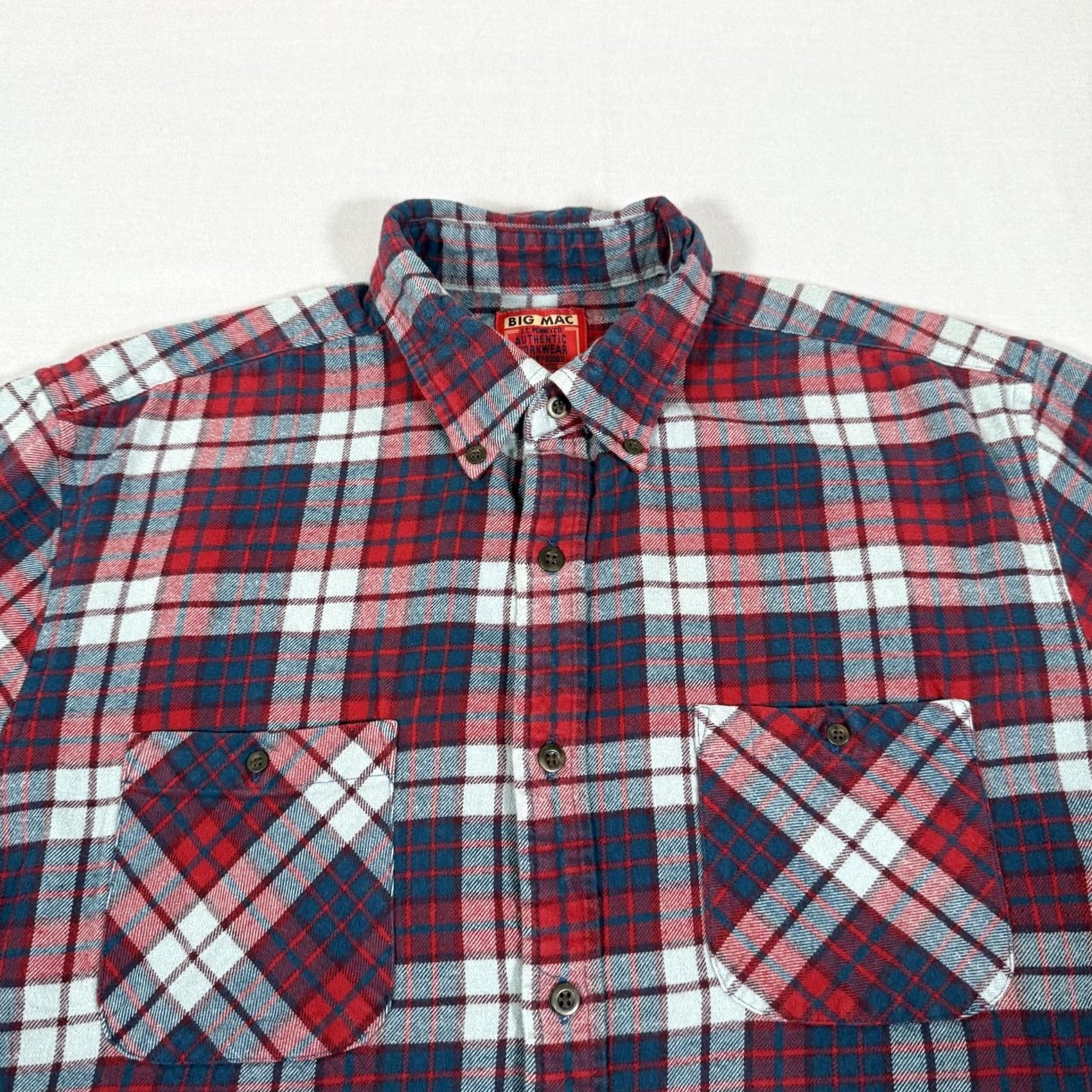 JCPenney VINTAGE Big Mac Shirt Mens Large Blue Red Flannel Plaid JC Penney Button Up 90s Size US L / EU 52-54 / 3 - 2 Thumbnail