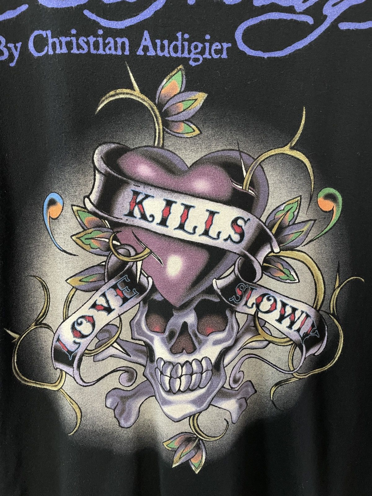 Vintage Y2K Ed Hardy Black Violet Tee over print T-shirt