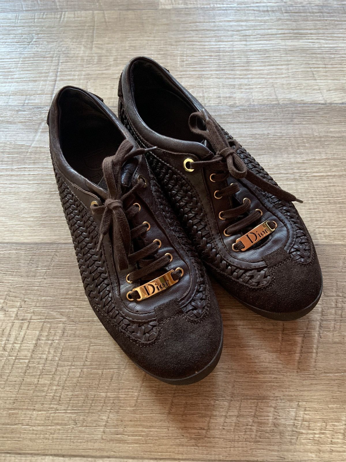 Dior vintage dior brown women leather and suede low top sneakers | Grailed