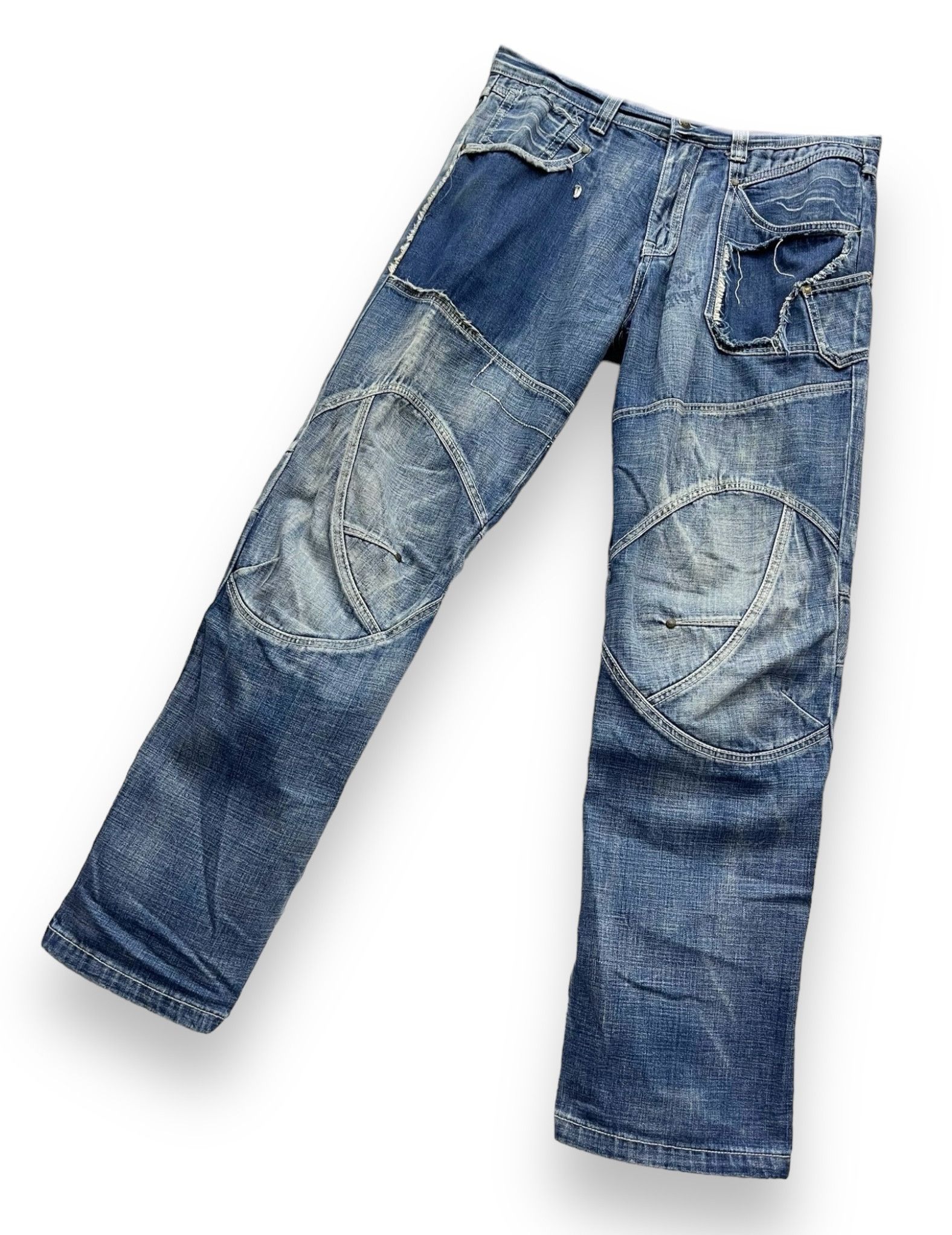 Fashion Victim FYE🔥TOUGH JEANSMITH Designer Distressed Bartack Denim Pants Size US 34 / EU 50 - 9 Thumbnail
