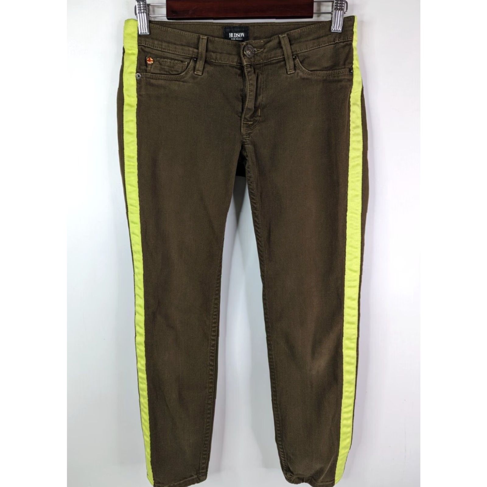 Hudson Hudson Loulou Tuxedo Crop Super Skinny Jeans Women's 25 Chopin Green Stripe USA Jeans Crop Green Stripe 25 Womens Size 42" / US 20 - 2 Thumbnail