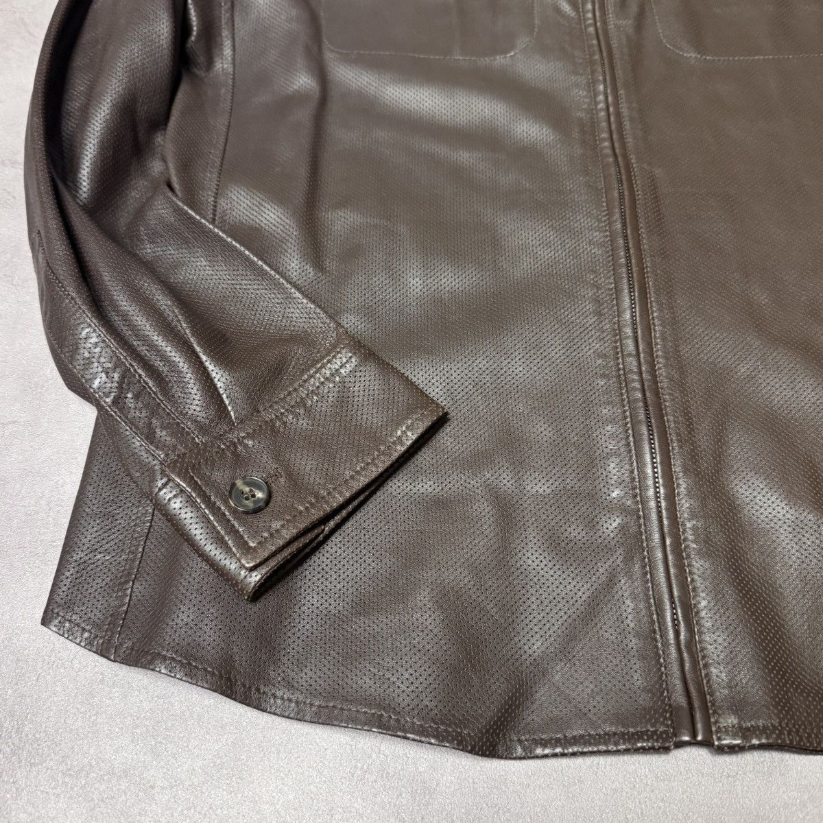 Salvatore Ferragamo Salvatore Ferragamo Perforated Leather Jacket Size:50 Fits-M Size US M / EU 48-50 / 2 - 5 Thumbnail