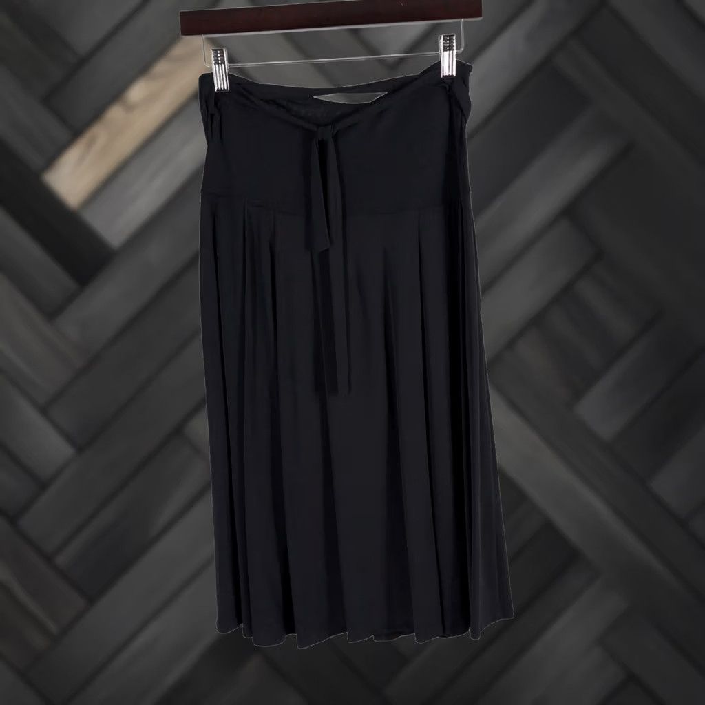 Vintage VINTAGE Agnes B Paris Black Stretchy Bodycon Pleated Skirt France 90s Tie Waist Knee Length Womens XS-1 Size 25" / US 0 / IT 36 - 1 Thumbnail