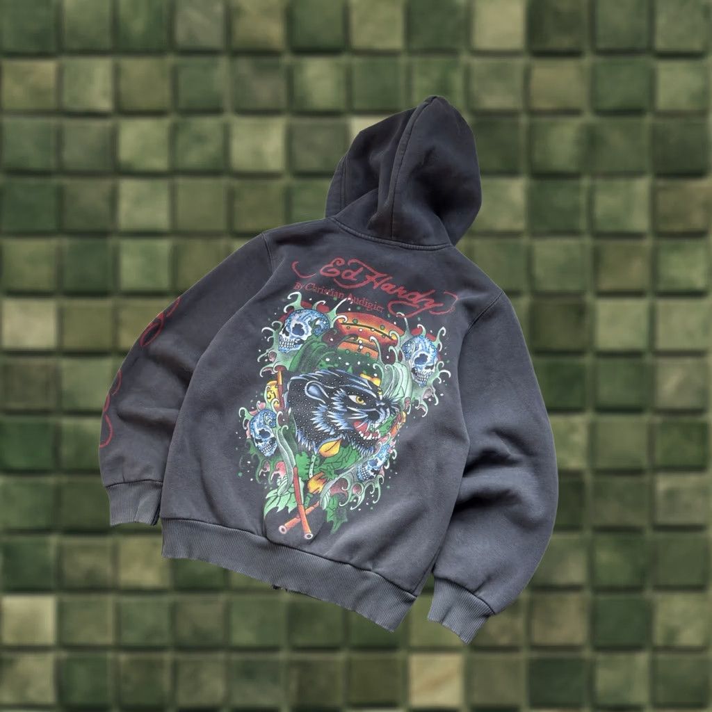 Ed Hardy VINTAGE Ed Hardy By Christian Audigier Skull Logo Y2K Gray Zip Hoodie Woman M size Size M / US 6-8 / IT 42-44 - 1 Thumbnail