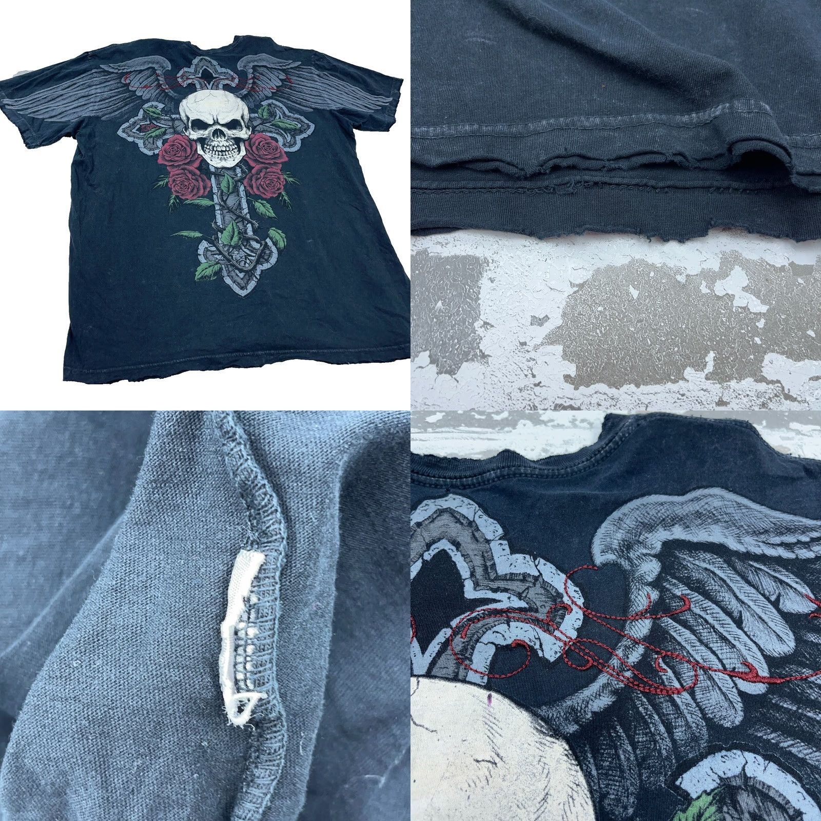 Affliction Affliction Shirt Men XXL Black Tee Live Fast MMA Tattoo Skull Cross Wings AOP Shirt Men 2XL Black Skull Tattoo AOP Size US XXL / EU 58 / 5 - 8 Thumbnail