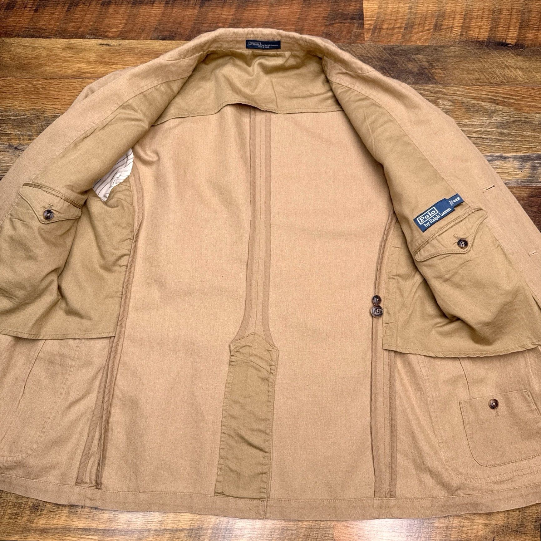 Polo Ralph Lauren Polo Ralph Lauren Sport Coat Blazer Jacket Linen Cotton 44R Tan Brown Notch Single-Vented Regular Three-Button Front Vintage No Size US XXL / EU 58 / 5 - 3 Thumbnail