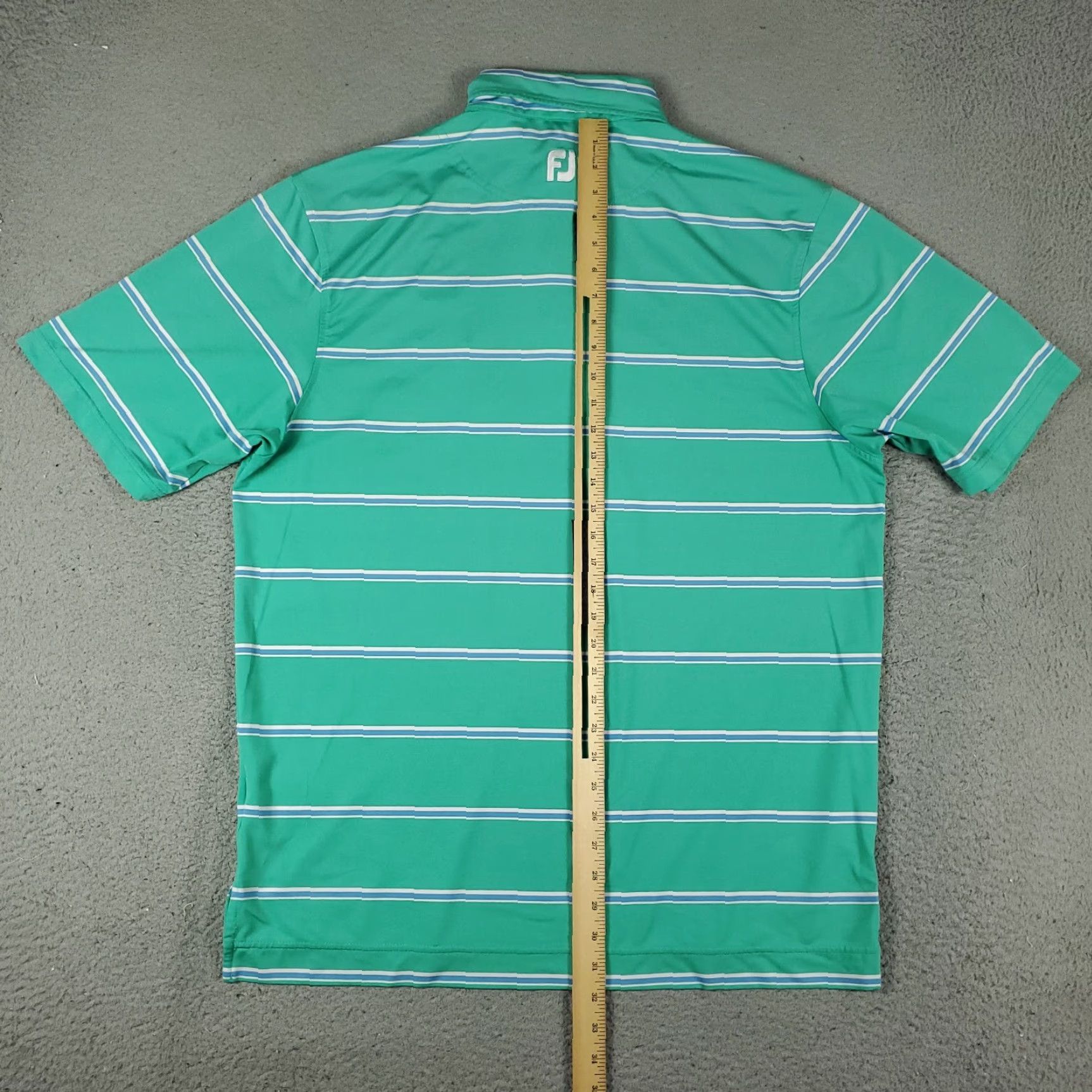 Footjoy FJ Polo Shirt Mens L Turquoise Blue Striped Short Sleeve Button Collar Logo Casual Golf Shirt Mens Size US L / EU 52-54 / 3 - 6 Thumbnail