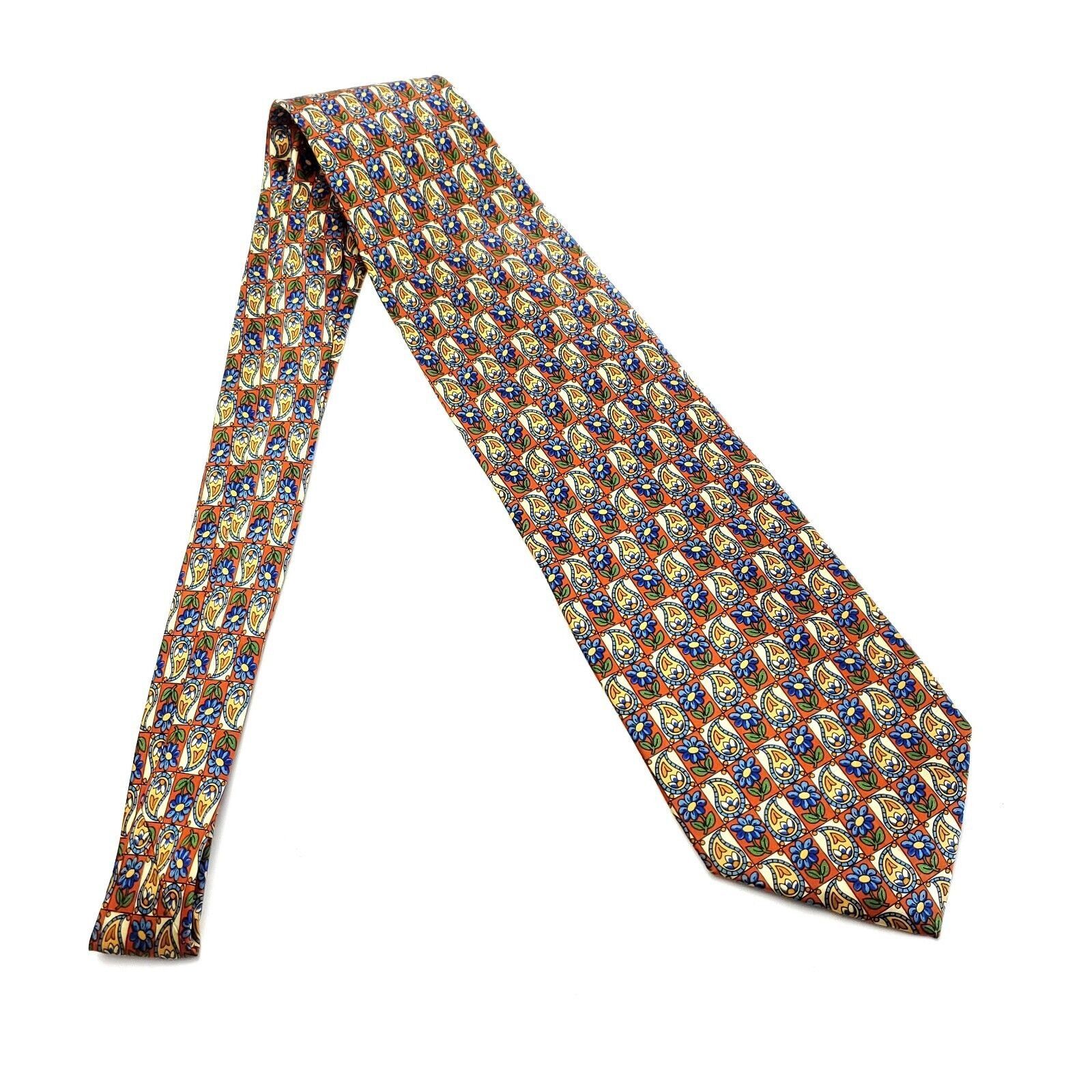 Valentino Aurelio Valentino Orange Blue Floral Geometric Print Wide Si Size ONE SIZE - 5 Thumbnail