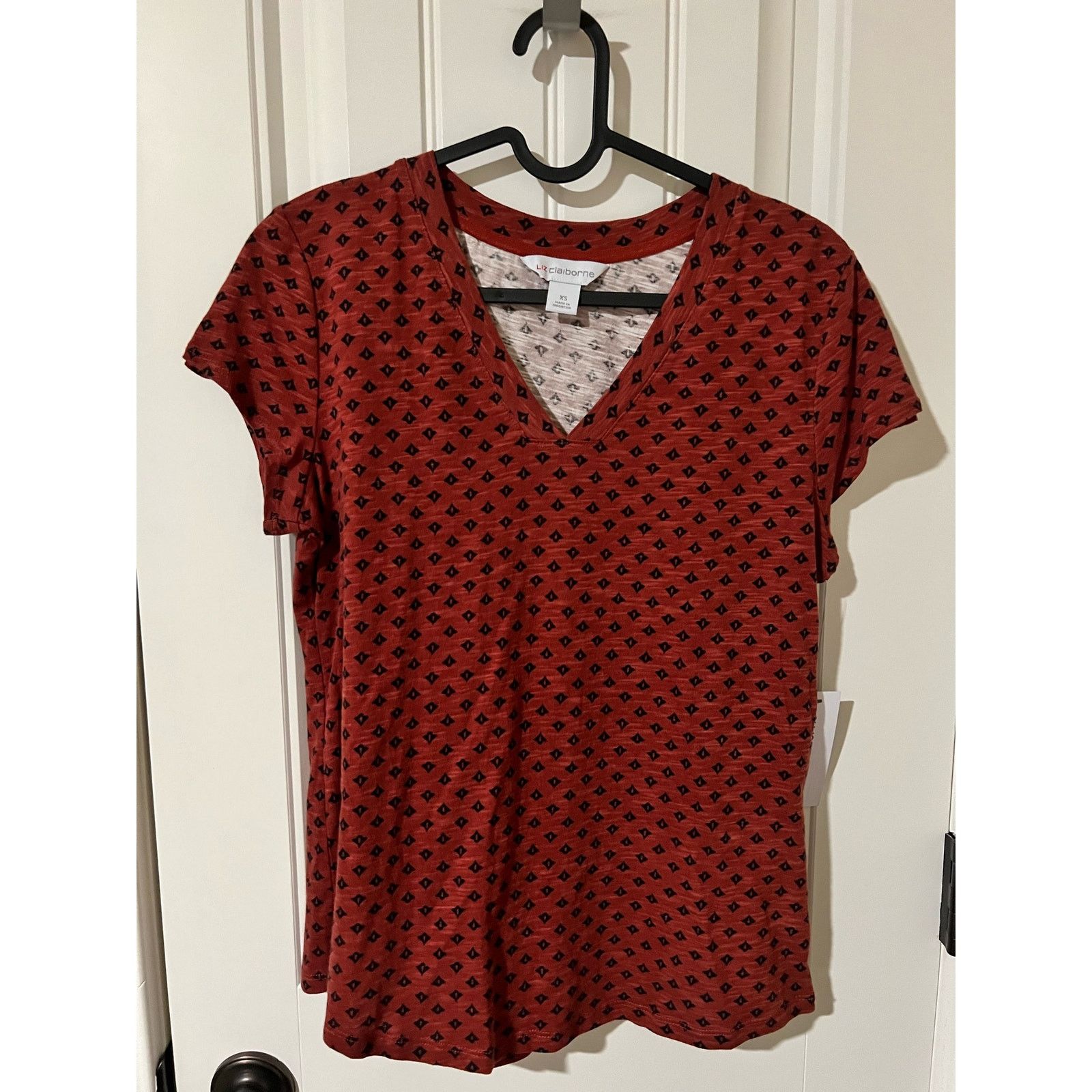 Liz Claiborne V-Neck Tee XS Brick Rust Top Blouse Short Sleeve Button Size XS / US 0-2 / IT 36-38 - 4 Thumbnail