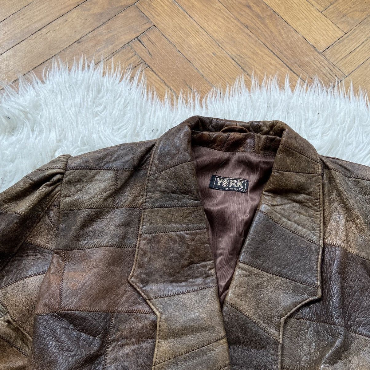 Japanese Brand 📌 Vintage York Patchwork Leather Y2K Brown Distressed Jacket Size L / US 10 / IT 46 - 2 Thumbnail
