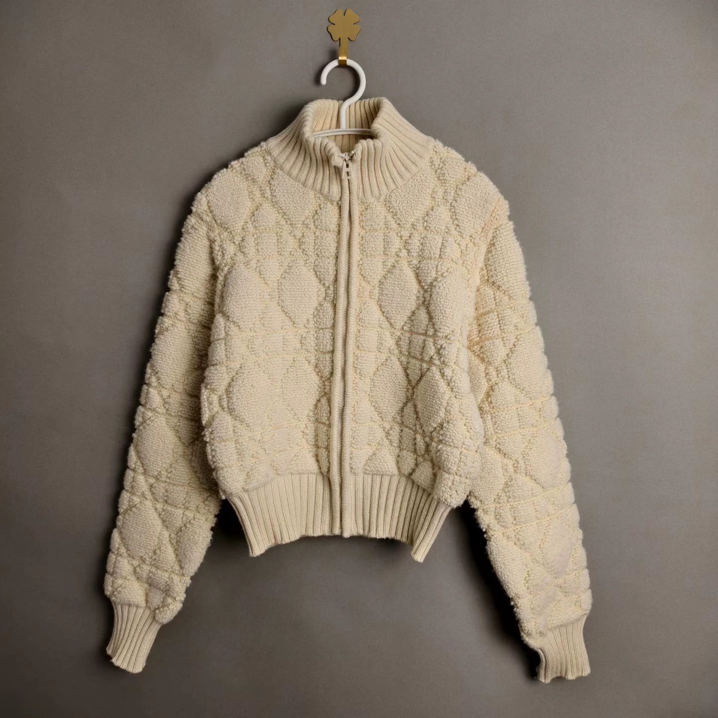 Dior DIOR women's ivory wool knit tartan zip stand collar jacket Size XS / US 0-2 / IT 36-38 - 1 Thumbnail