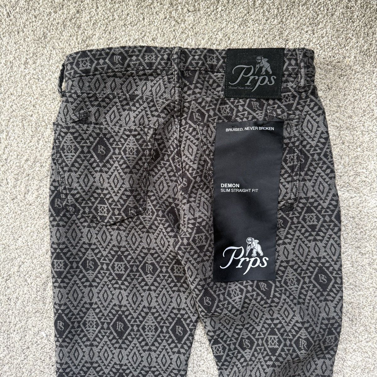 Prps PRPS Demon Slim Straight Jeans Men 29 Black Monogram Denim Size US 29 - 3 Thumbnail