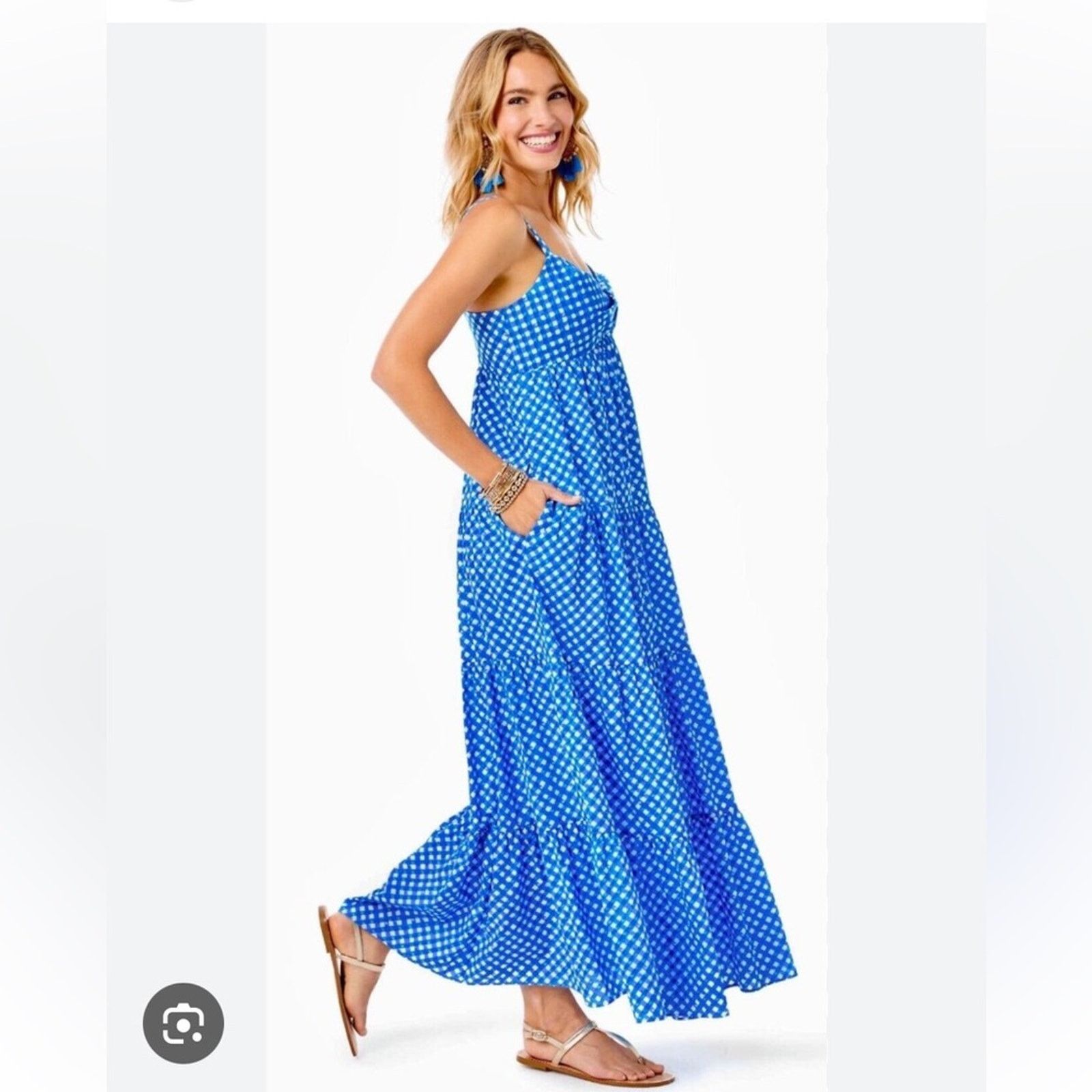 Lilly Pulitzer Lilly Pulitzer Shylee Cotton Maxi Dress Blue Gingham size 2 Size XS / US 0-2 / IT 36-38 - 11 Thumbnail