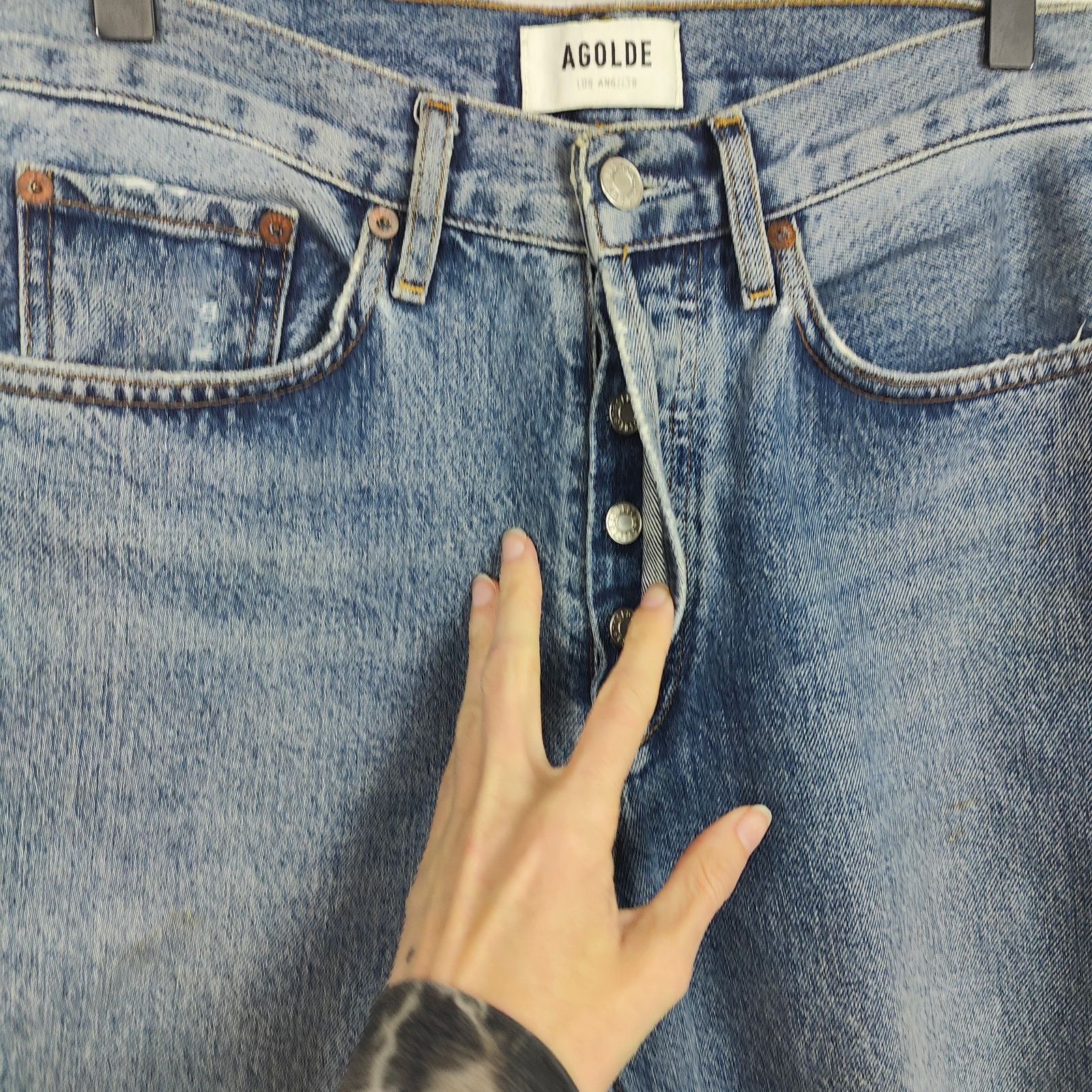 Agolde Agolde Lana Straight Jeans Womens 25 Backdrop Knee Rips Size 25" / US 0 / IT 36 - 3 Thumbnail