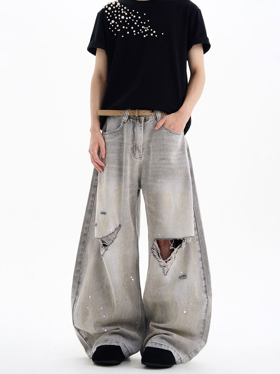 Japanese Brand American style ink-splattered ripped and curved jeans Size US 32 / EU 48 - 1 Thumbnail