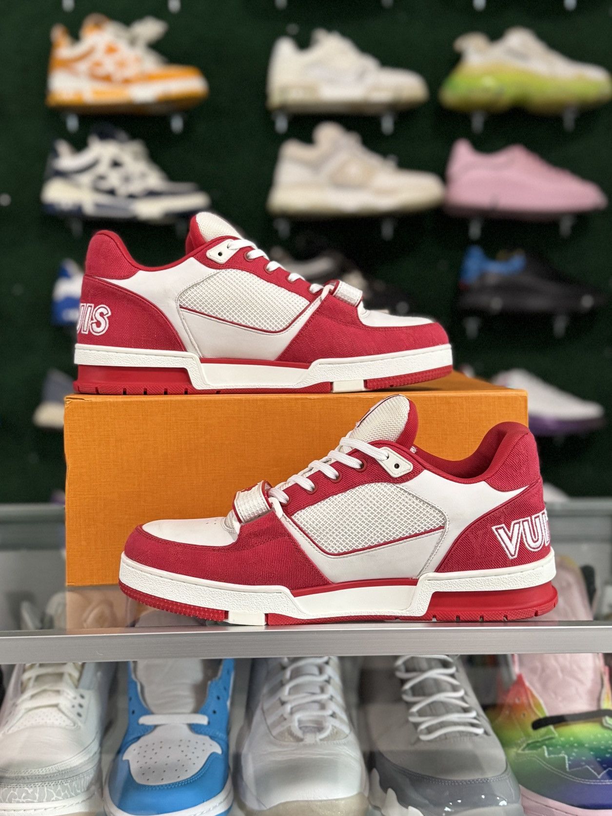 Louis Vuitton Louis Vuitton Trainer Velcro Strap Red Monogram Denim Size US 10.5 / EU 43-44 - 3 Thumbnail