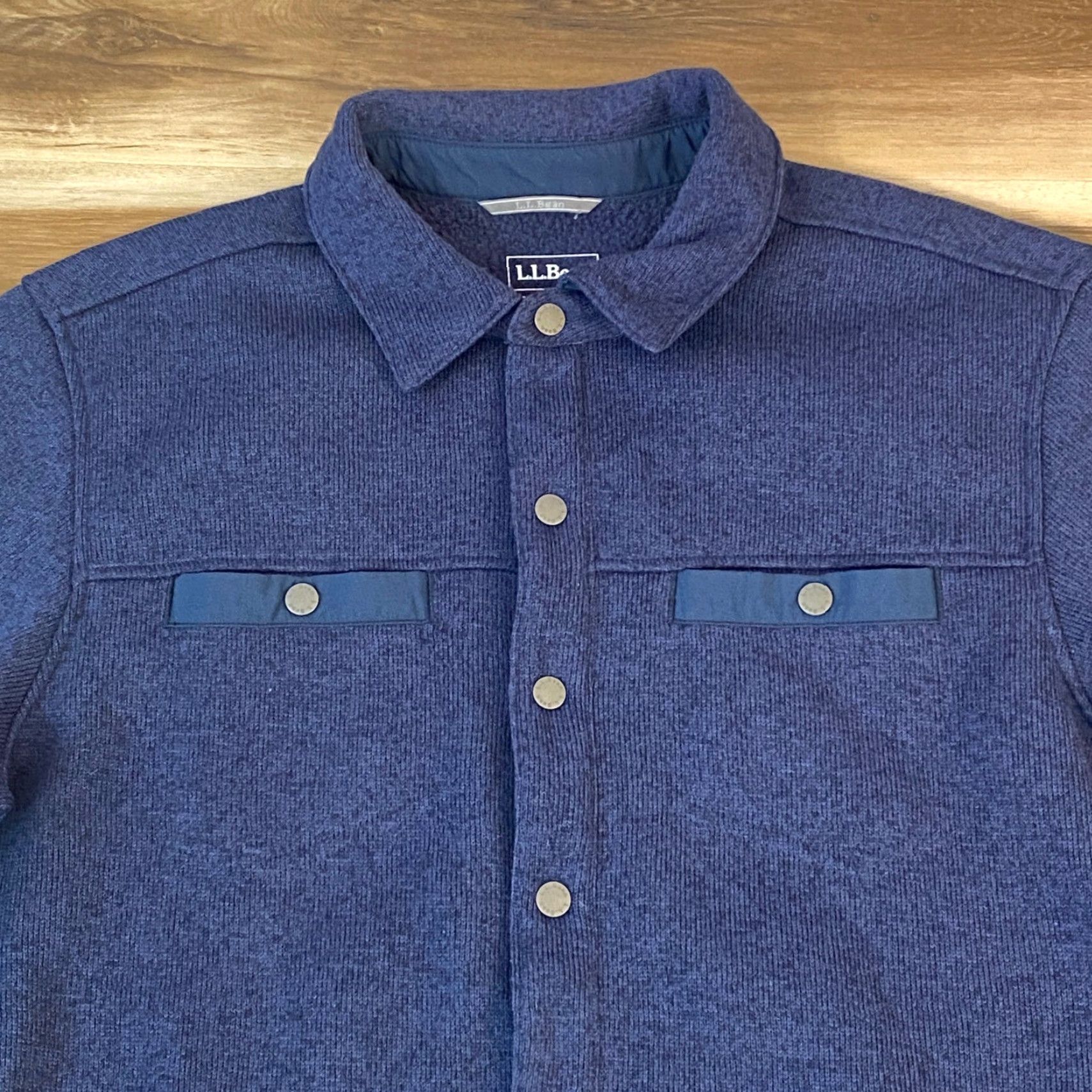 Vintage L.L. Bean Mens Blue Sweater Fleece Shirt Jacket Large Regular Casual Outdoor Outdoor Mens L Blue Quilted Shacket 14968 Jacket Size US L / EU 52-54 / 3 - 2 Thumbnail