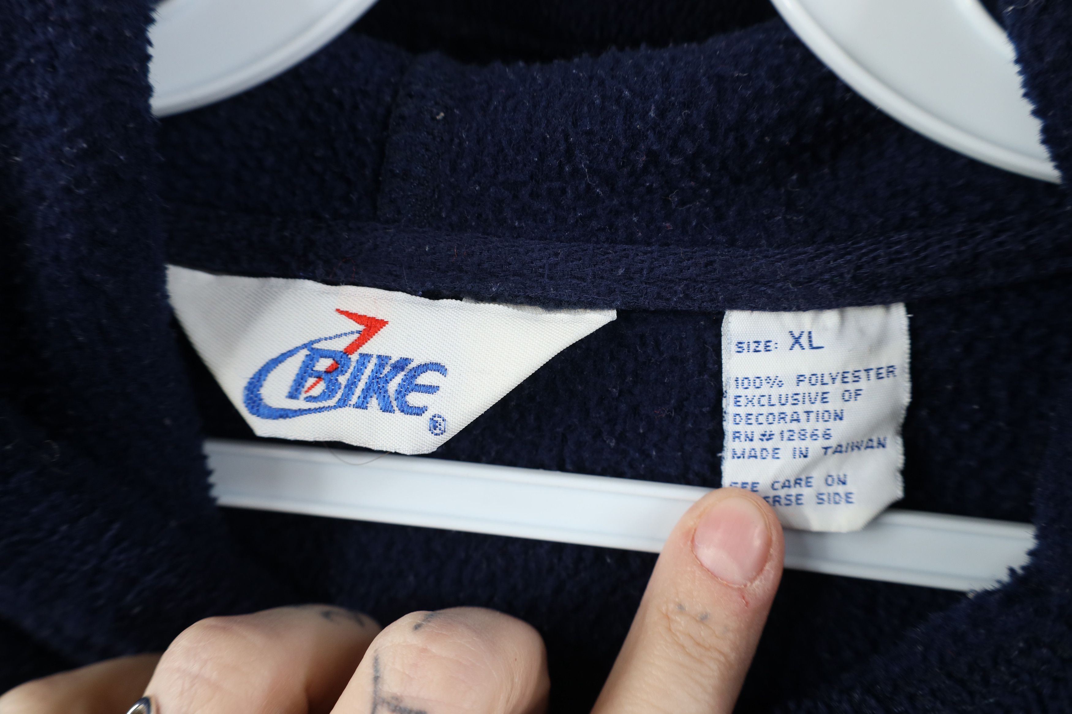 Vintage Vintage 90s Bike Baggy Fit Fleece Hoodie Sweatshirt Blue Size US XL / EU 56 / 4 - 11 Thumbnail