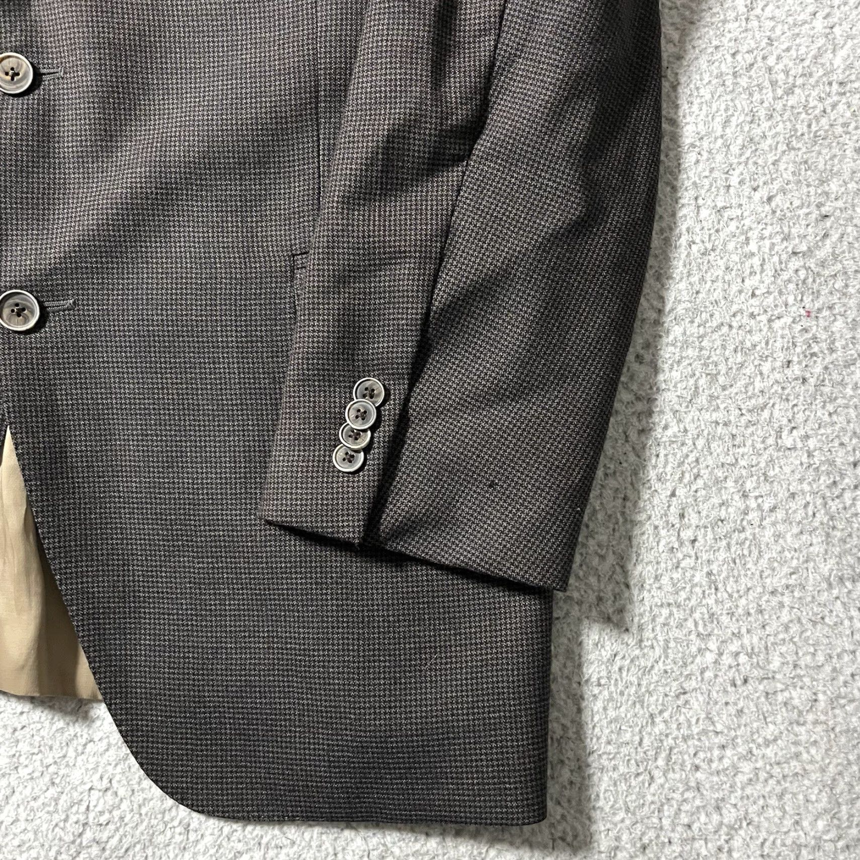 Peter Millar VINTAGE Peter Millar Blazer Men 44 R Brown Wool Houndstooth Union Made USA Button Jacket Size 44R - 3 Thumbnail