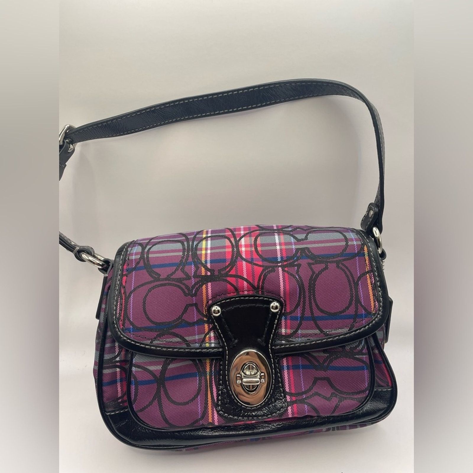 Coach COACH Pink Purple Tartan Plaid Glitter Poppy Bag Purse Grailed