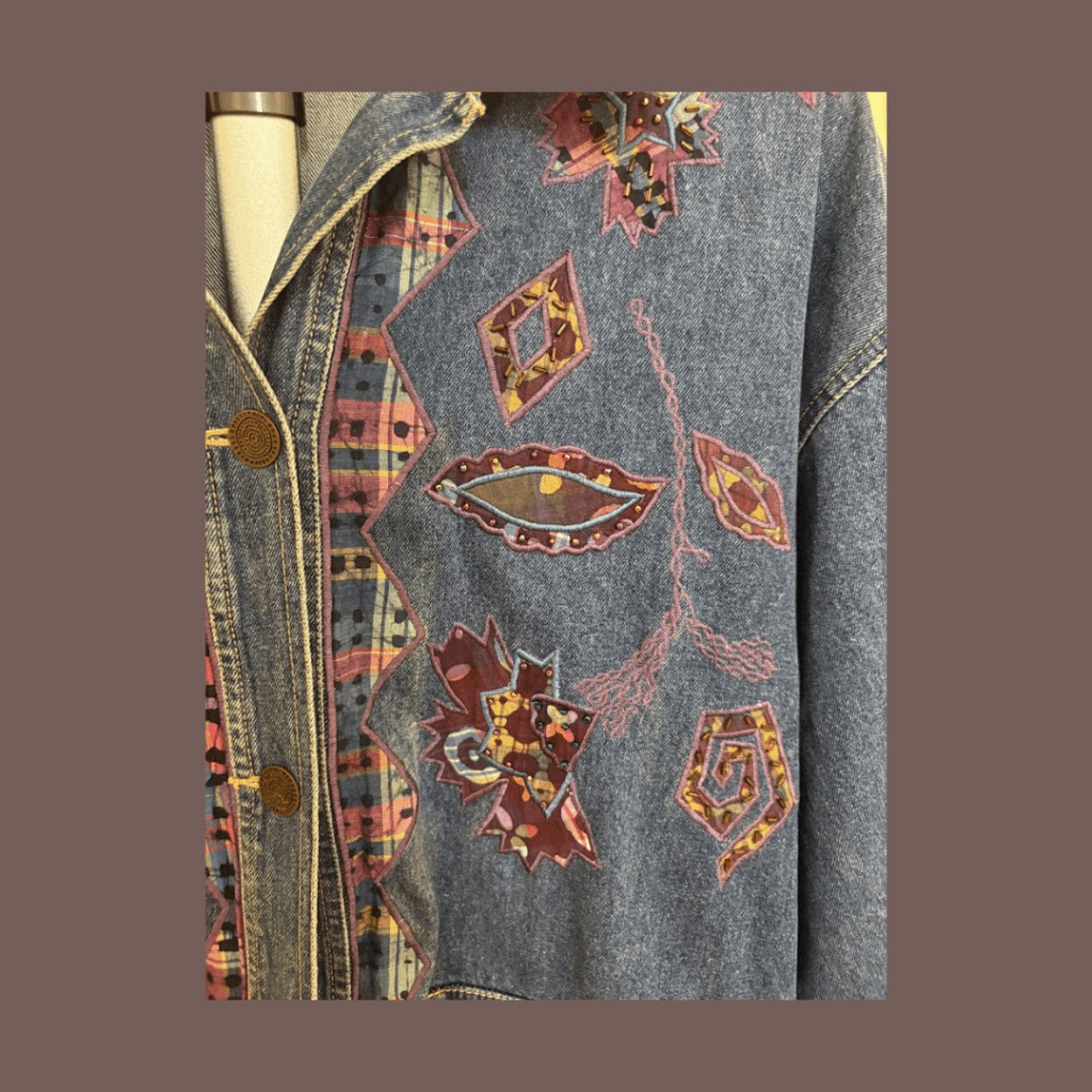 Vintage VTG Patchwork Jacket | Carole Little Denim | 90s Artsy Layer Size XL / US 12-14 / IT 48-50 - 6 Thumbnail