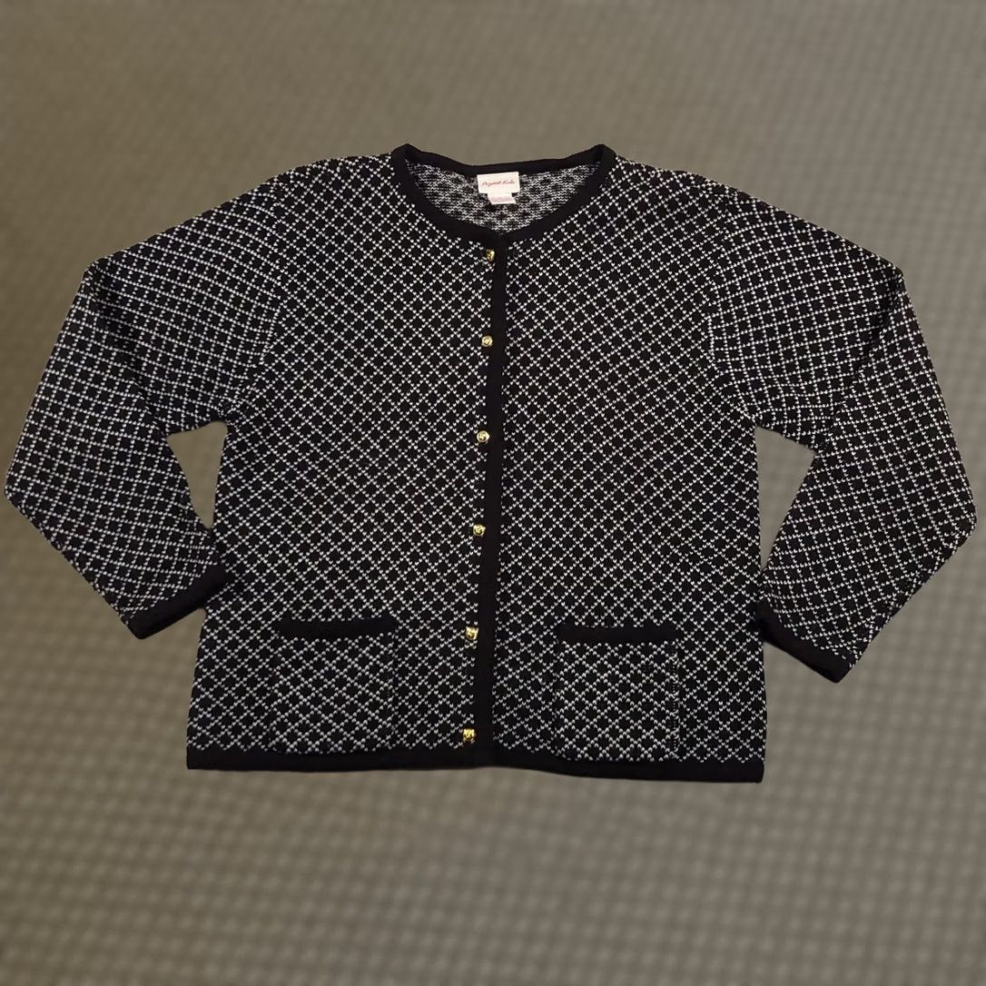 Vintage VINTAGE Crystal-Kobe Sweater Cardigan Womens Large Black White Pockets Knit Gold Buttons 90s Womens Size L / US 10 / IT 46 - 1 Thumbnail
