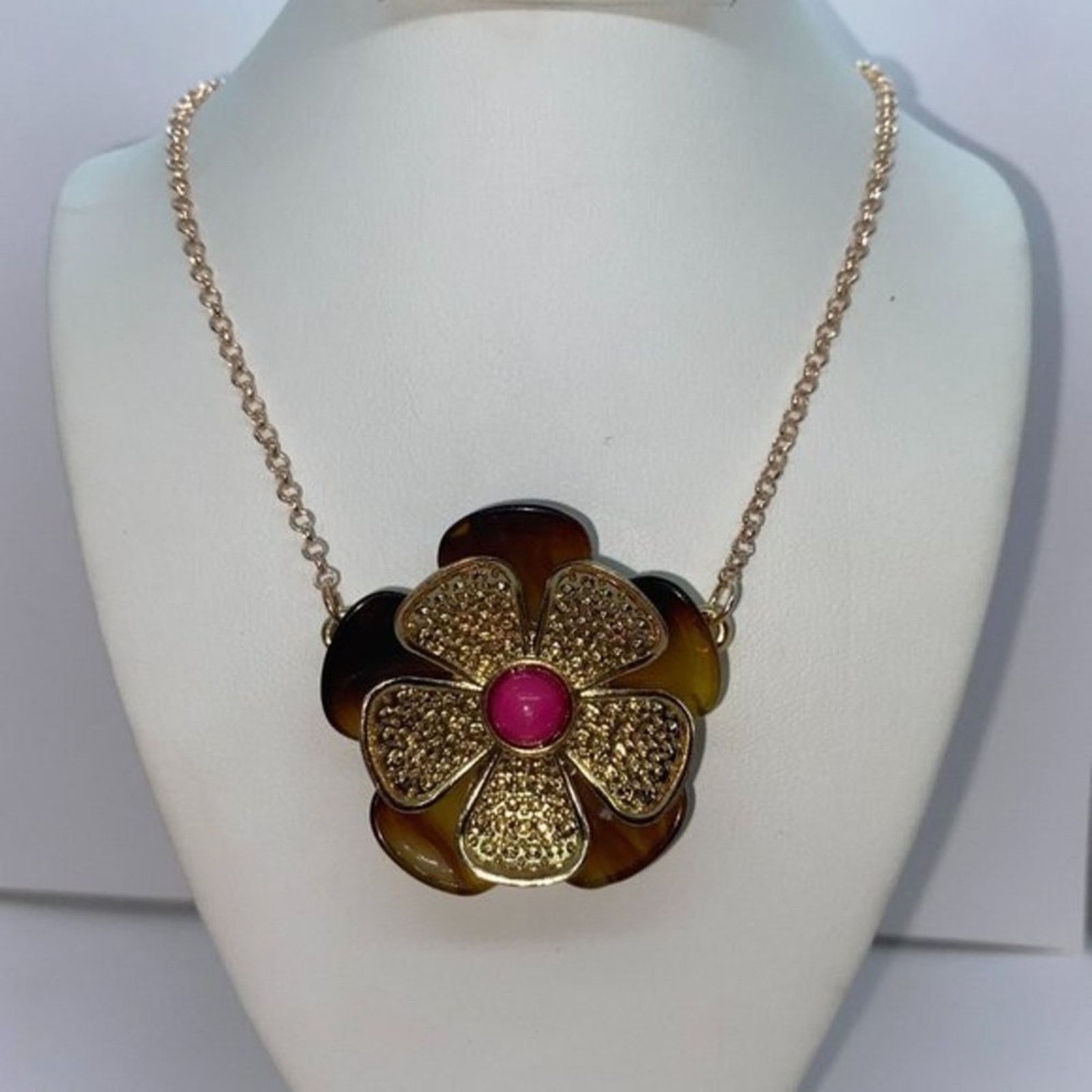 Handmade Rose Gold-Tone Tort Flower Pendant Necklace Size ONE SIZE - 1 Thumbnail