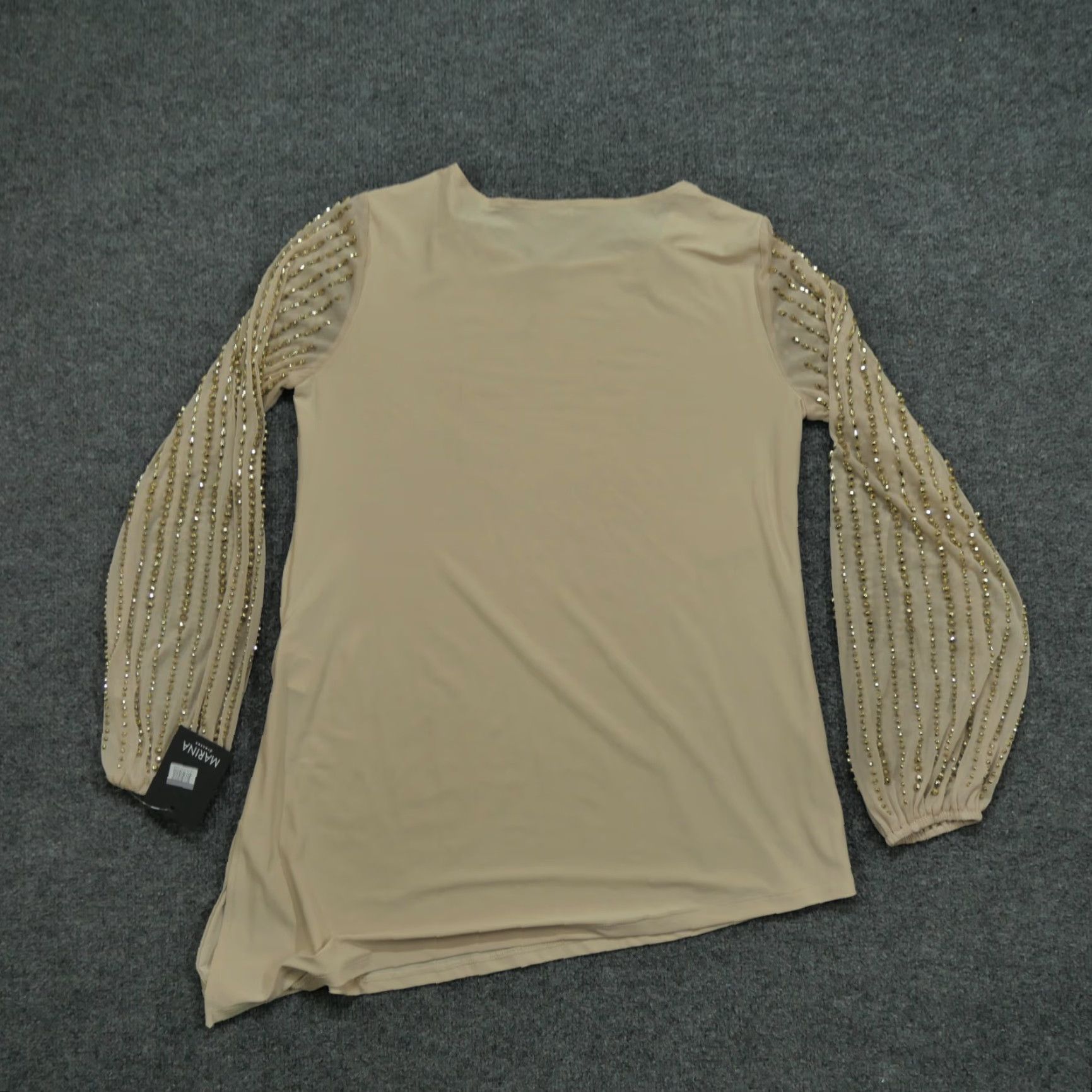 Vintage Marina Shirt Blouse Womens 8 Beige Beaded Long Sleeve Round Neck USA Made Keybeaded? Size M / US 6-8 / IT 42-44 - 7 Thumbnail