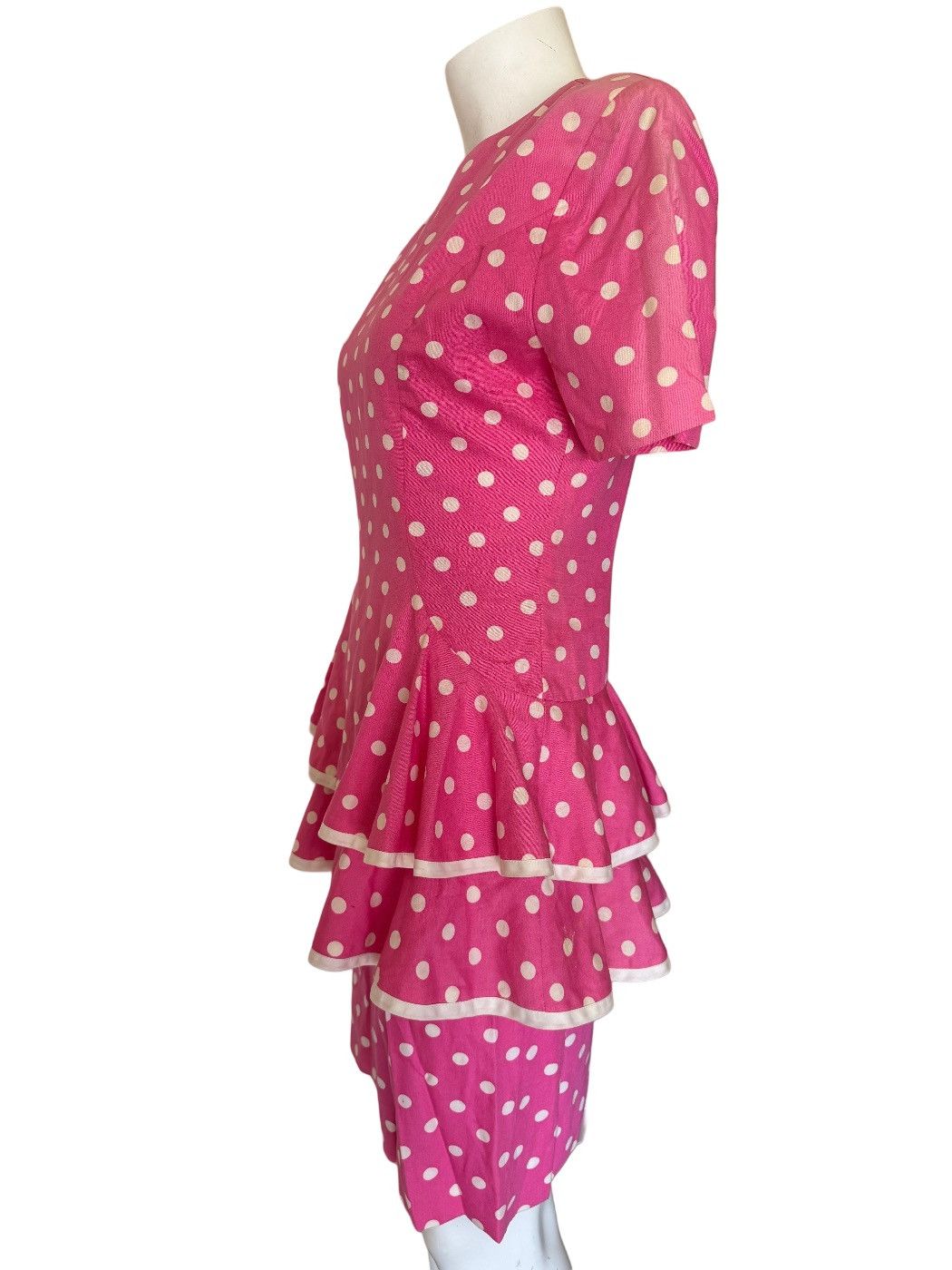 Vintage 80s pink polka dot skirt peplum blouse set XS Size 28" / US 6 / IT 42 - 2 Thumbnail