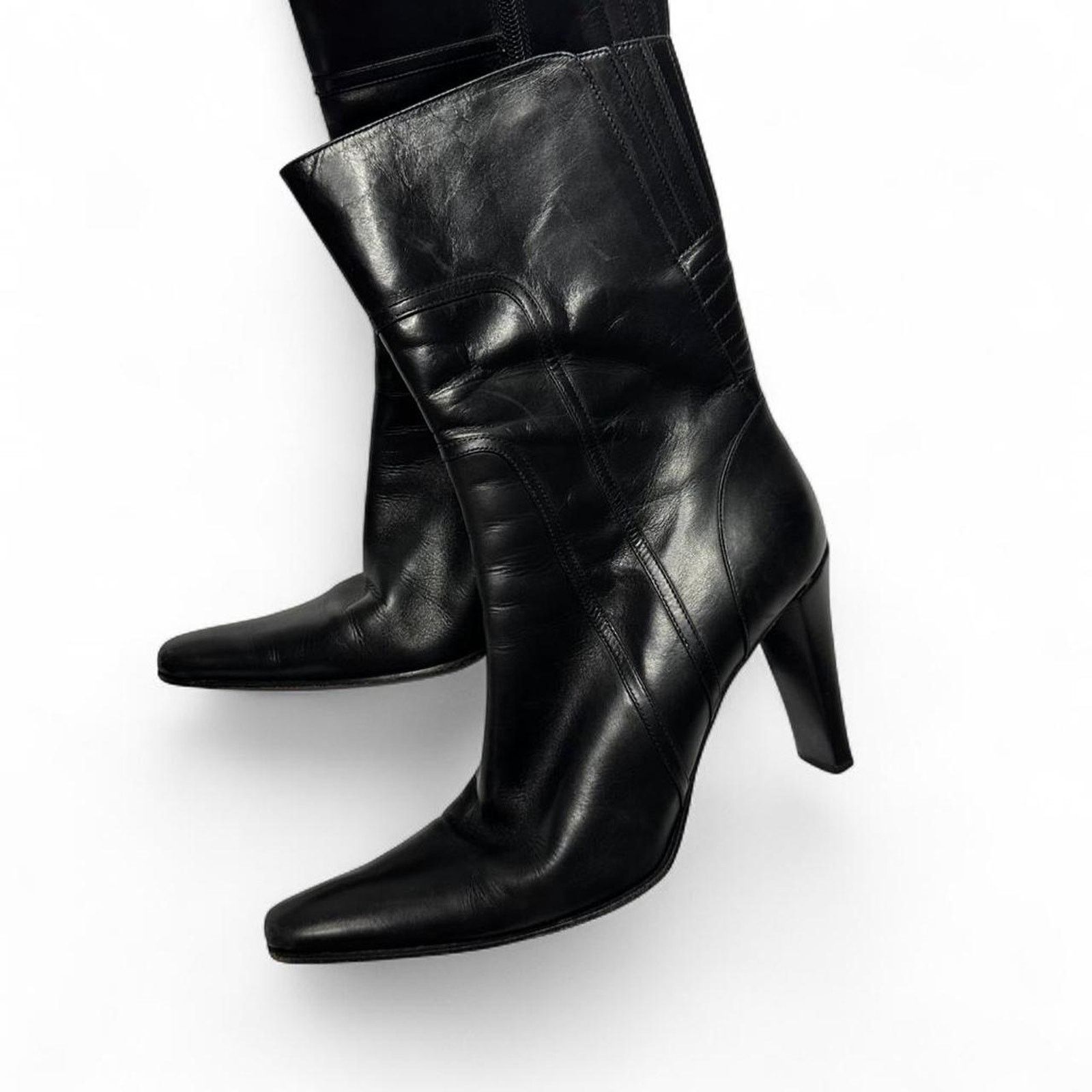 Other Via Spiga Print Black Leather High Heel Boots Size 7 Women Size US 7 / IT 37 - 3 Thumbnail