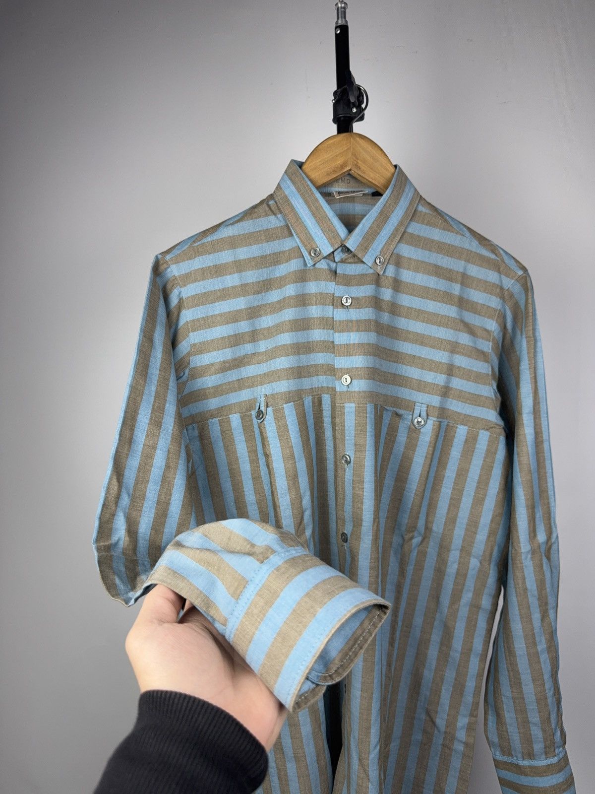 Japanese Brand Retro Luxury 90s Renato Cavalli Blue Beige Striped Shirt M Size US M / EU 48-50 / 2 - 4 Thumbnail