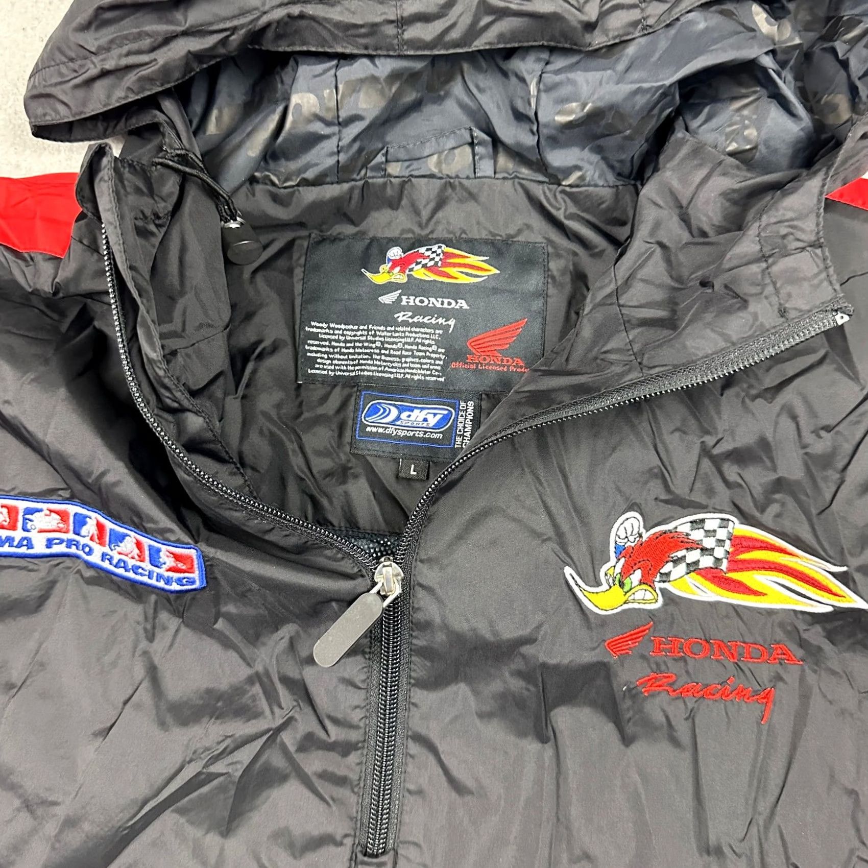 Honda Honda AMA Pro Racing Windbreaker Jacket Men Large Black Woody Woodpecker Hood L Size US L / EU 52-54 / 3 - 4 Thumbnail