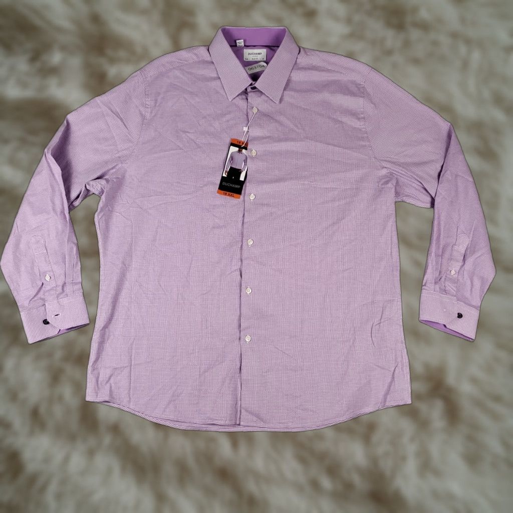 Vintage Duchamp Shirt Mens 2XL Purple Button-Up Long Sleeve Slim Fit Casual Formal Business Workwear 18 Size 48R - 1 Thumbnail