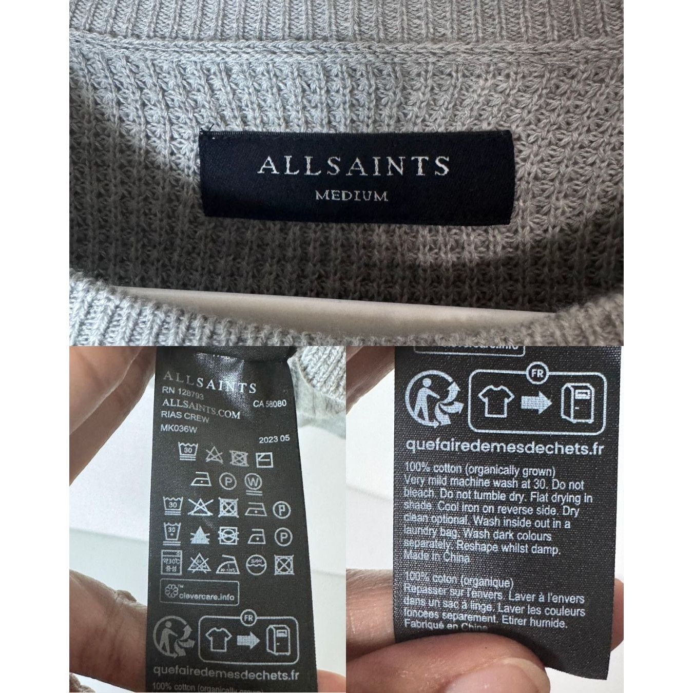 Allsaints AllSaints Aspen Waffle Texture Crew Neck Ramskull Sweater Size US M / EU 48-50 / 2 - 7 Thumbnail