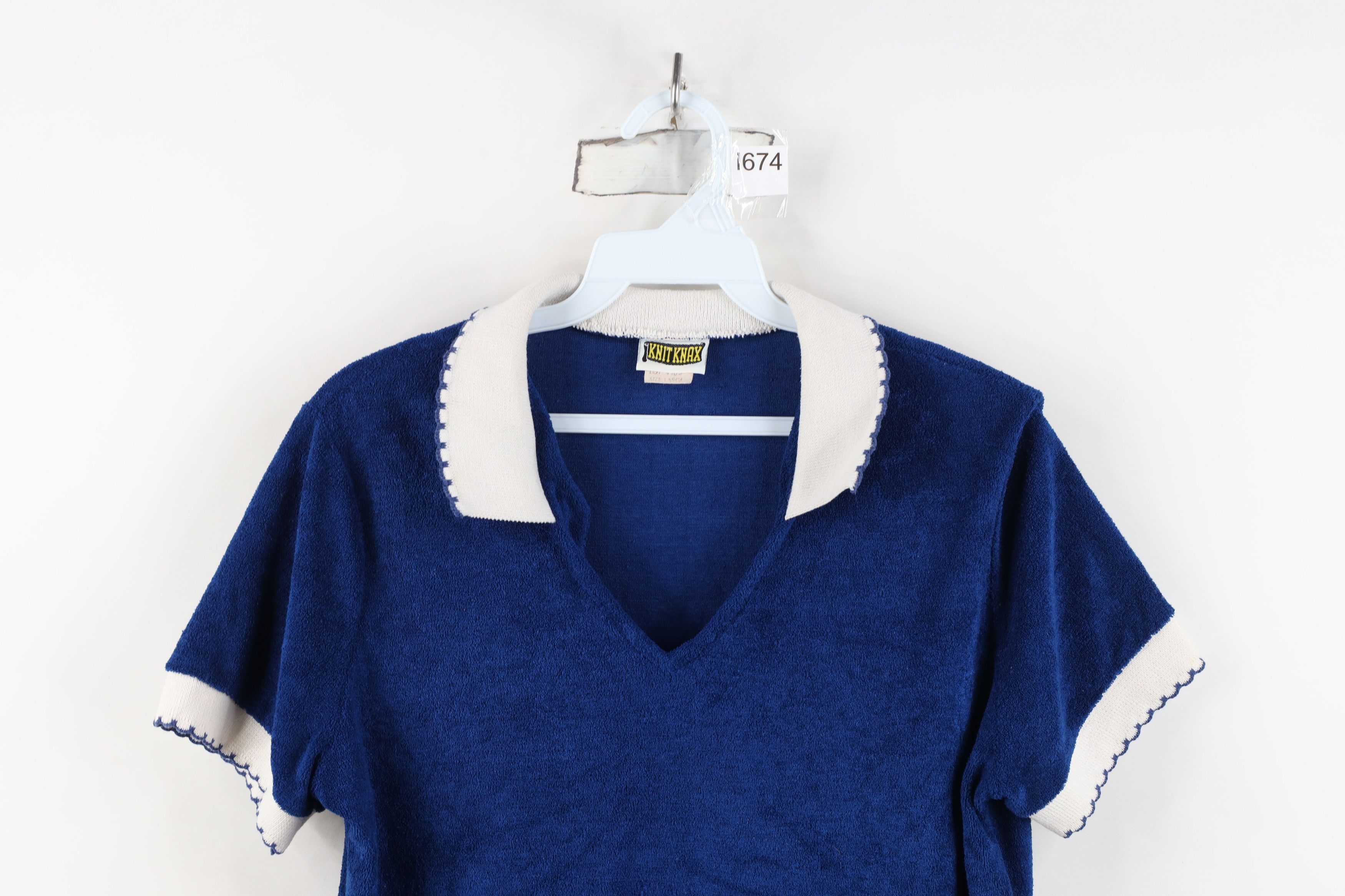 Vintage Vintage 70s Streetwear Blank Terry Cloth Polo Shirt Blue USA Size L / US 10 / IT 46 - 2 Thumbnail