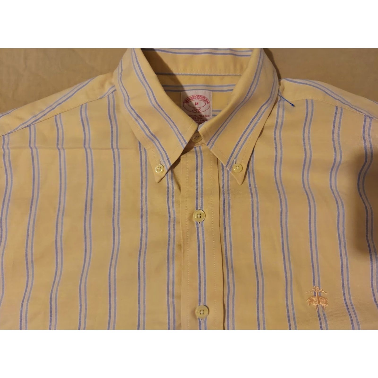 Brooks Brothers Mens Brooks Brothers Dress Shirt M Medium Yellow Button Cotton Size 40R - 2 Thumbnail