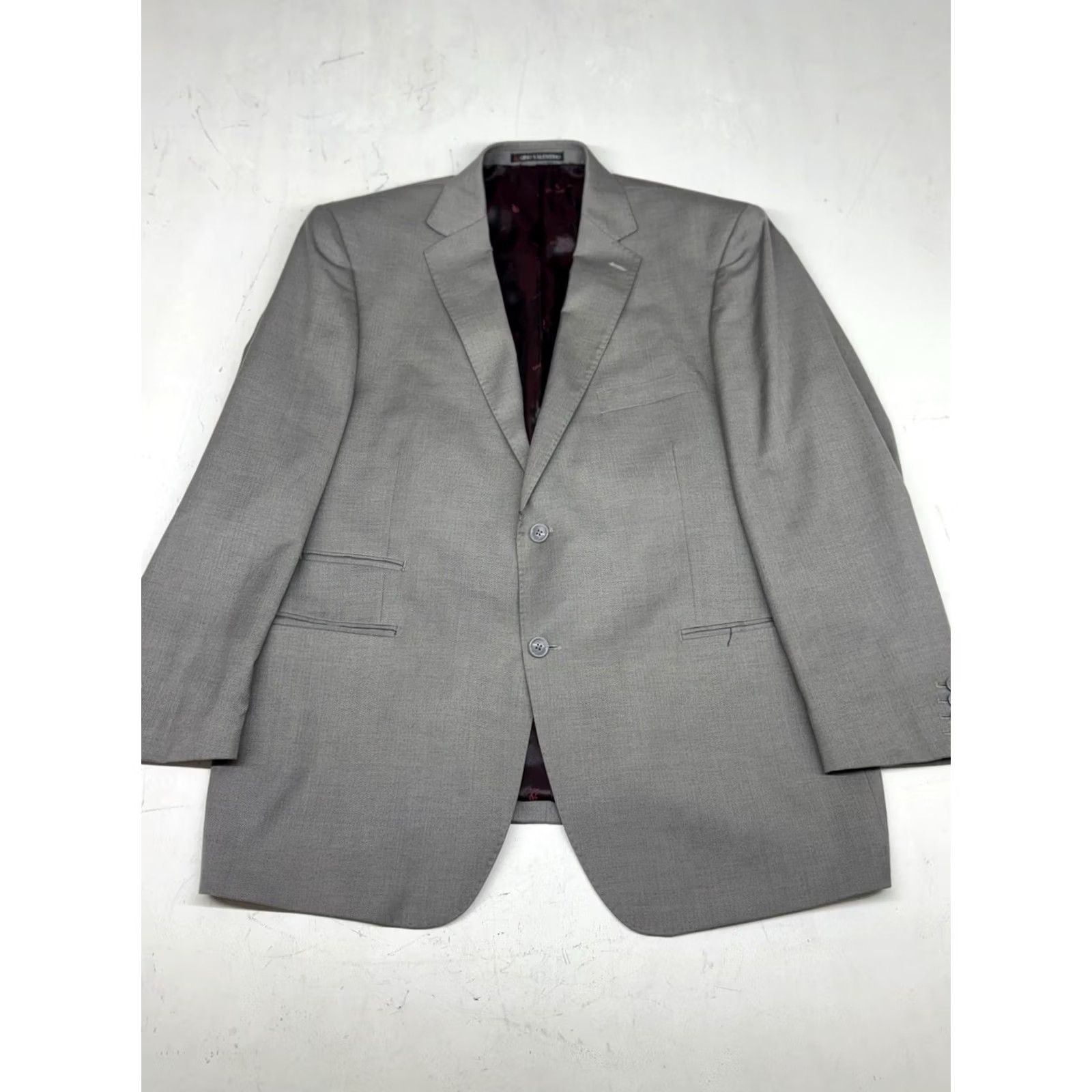 Valentino Gino Valentino Zegna Suit Gray Herringbone Silk Wool 2 Piece Mens 46R Regular Notch Lapel 2-Button Front Classic Linen? Size 46R - 3 Thumbnail