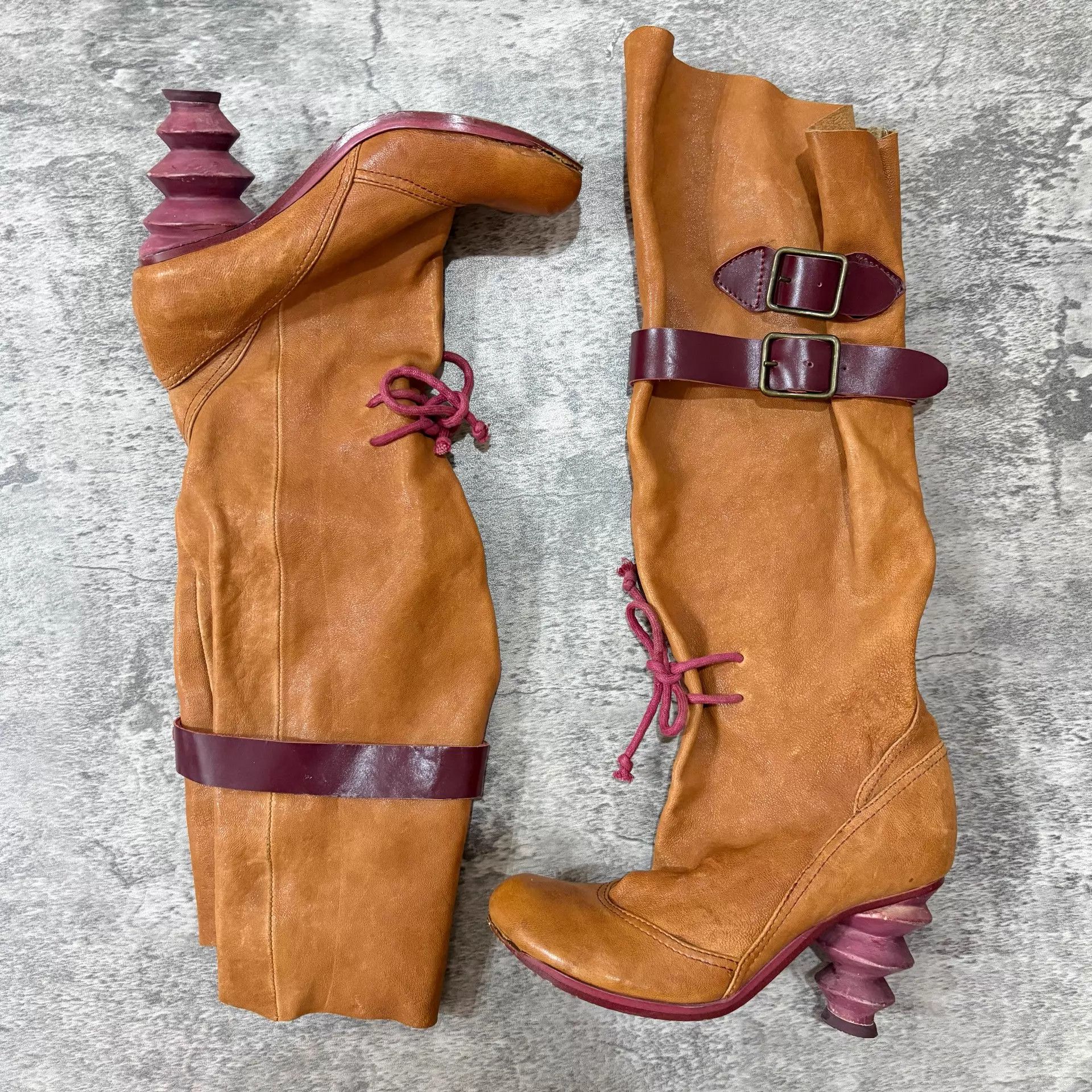 Other Irregular Choice Vtg Asymmetric Chunky Buckle Slouch Boot 37 Size US 6.5 / IT 36.5 - 2 Thumbnail