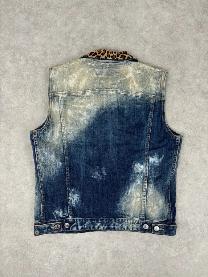 Dsquared2 SS2013 Dsquared2 Blue Distressed Leopard Collar Denim Vest Size US M / EU 48-50 / 2 - 6 Thumbnail