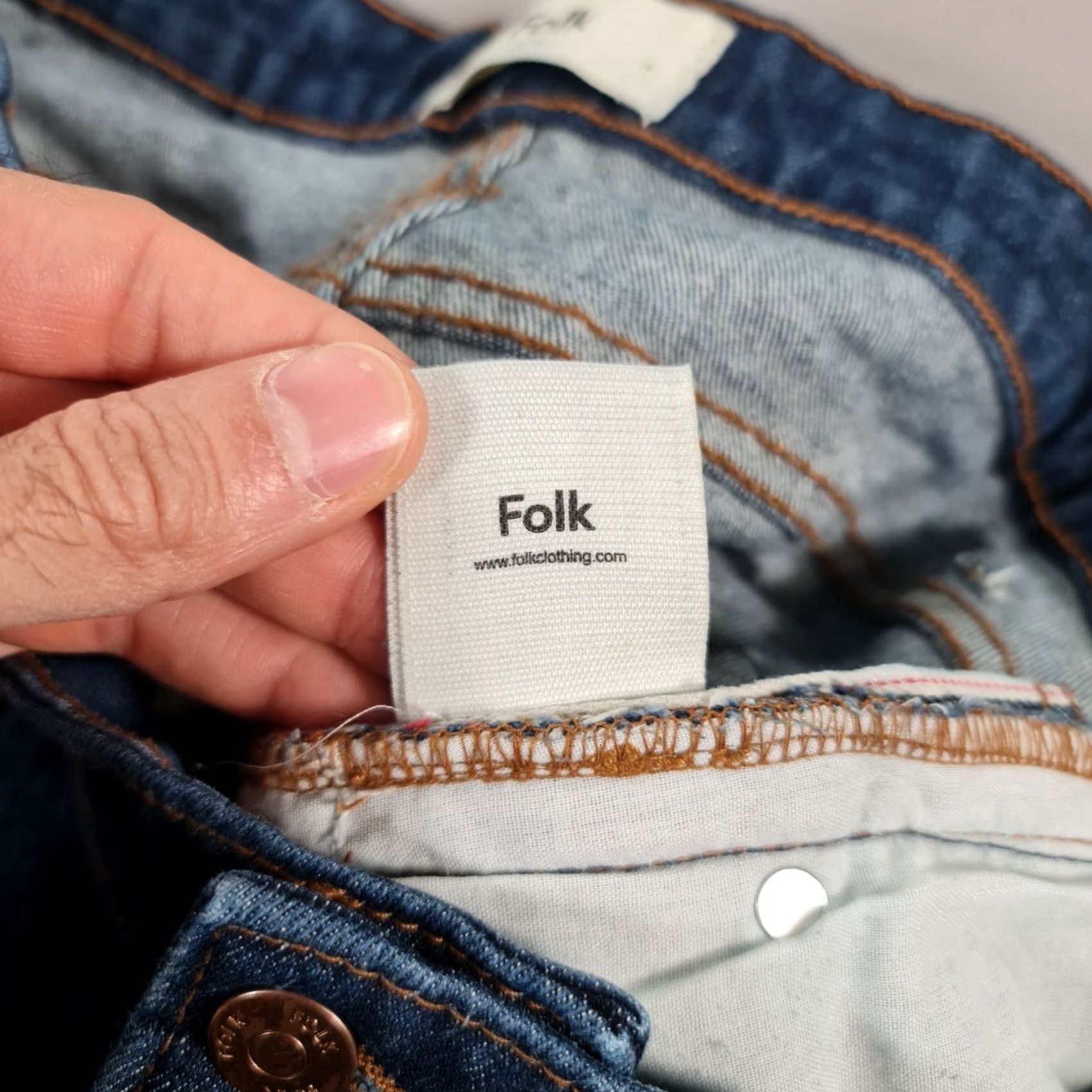 Folk Folk Jeans Mens Slim Fit Stretch Denim Selvedge Blue W32 L30 Size US 32 / EU 48 - 7 Thumbnail