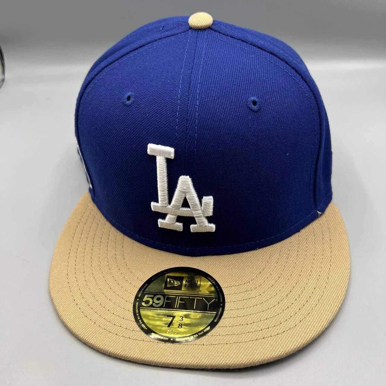 New Era Los Angeles LA Dodgers Hat Men 7 3/8 Blue Brown MLB Fitted Size ONE SIZE - 3 Thumbnail