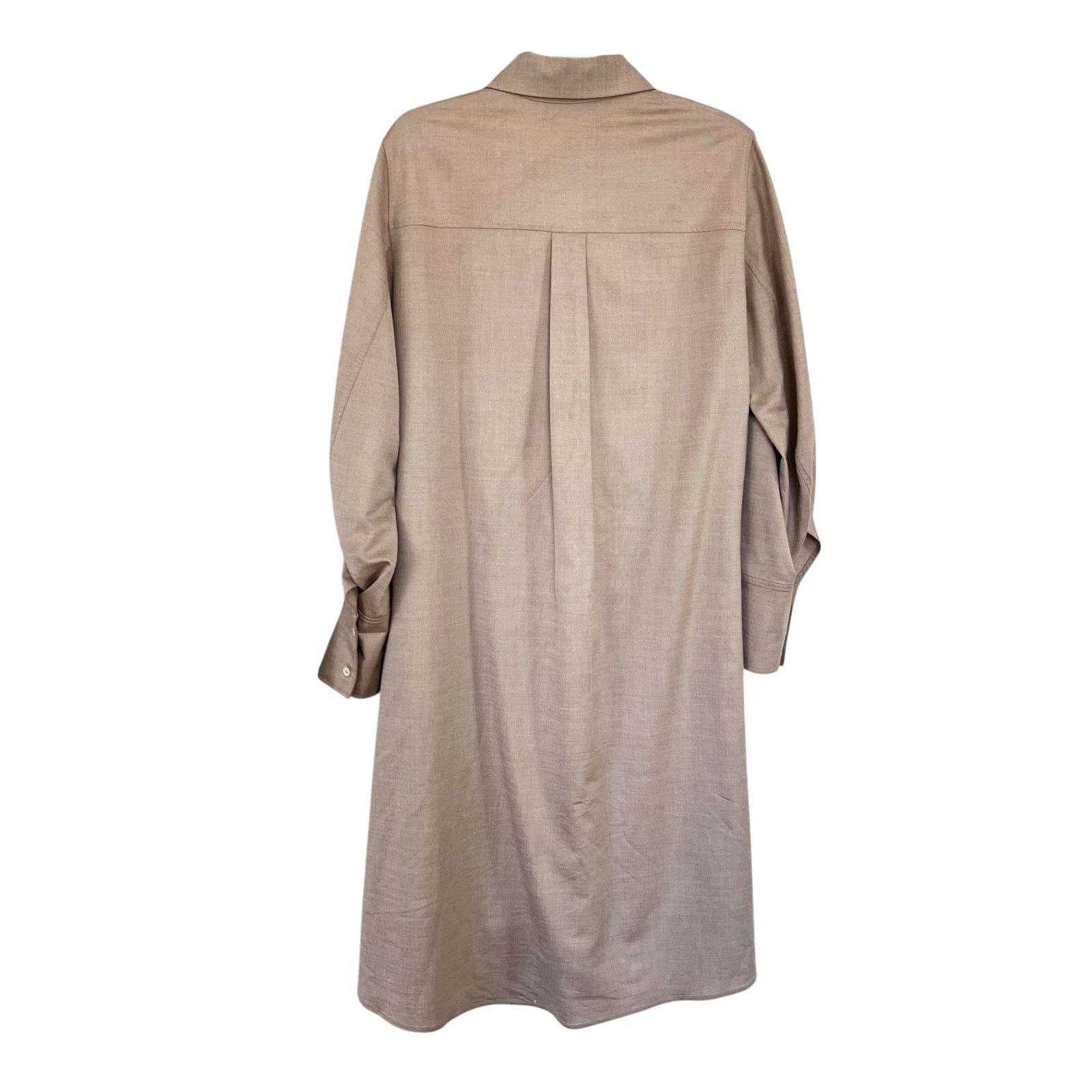 Cos COS Beige Wool Blend Oversized Collar Midi Shirt Dress Size M / US 6-8 / IT 42-44 - 6 Thumbnail
