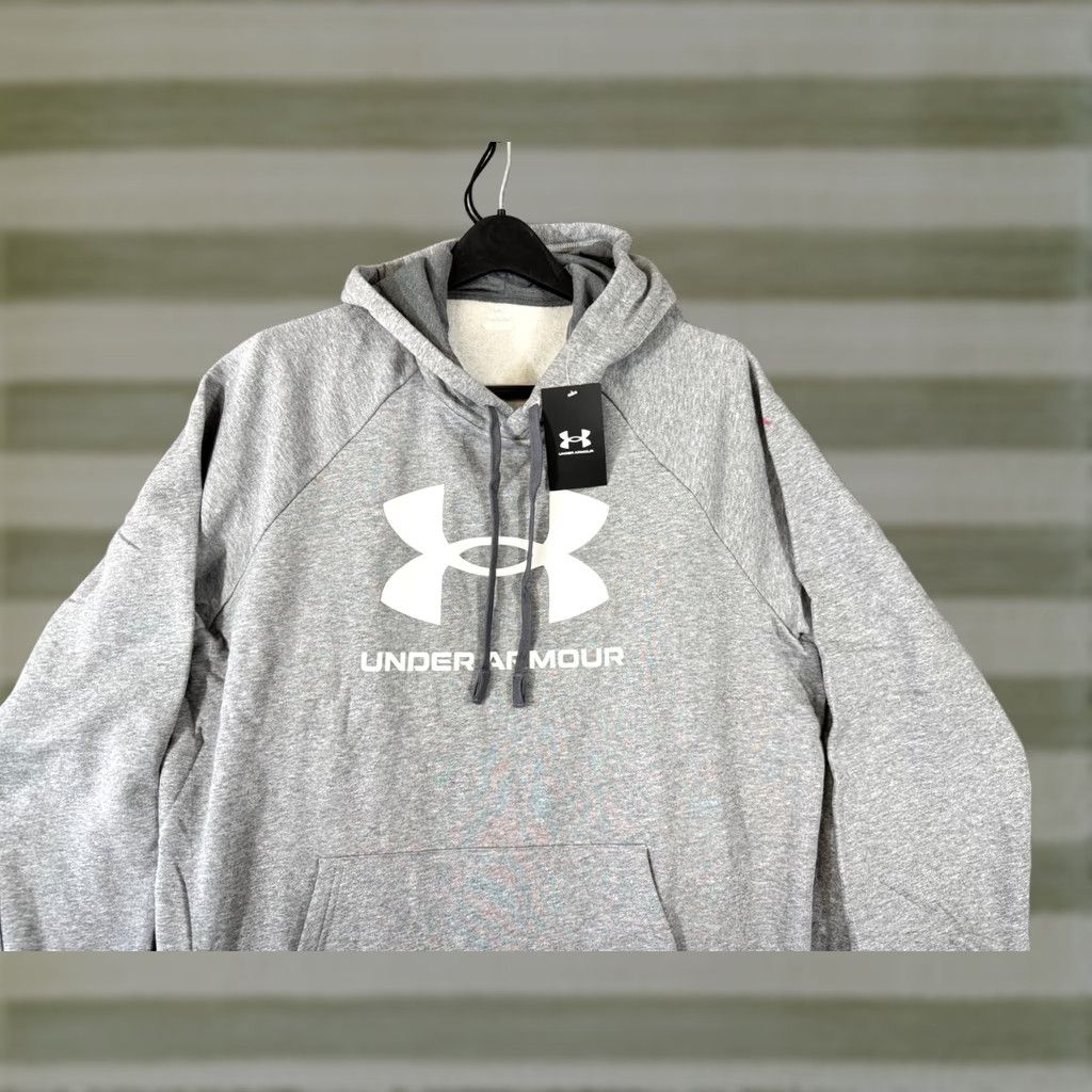 Under Armour Under Armour Hooded Sweatshirt Mens L Heather Gray Raglan Sleeve Drawstring NWT Size US L / EU 52-54 / 3 - 1 Thumbnail